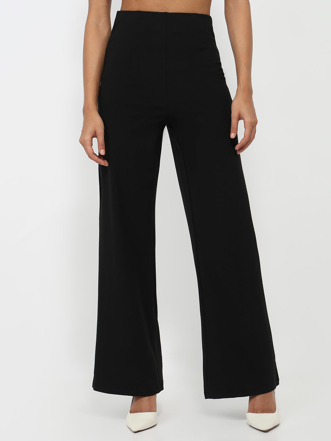 Women Black High-Rise Super Wide Leg Treggings