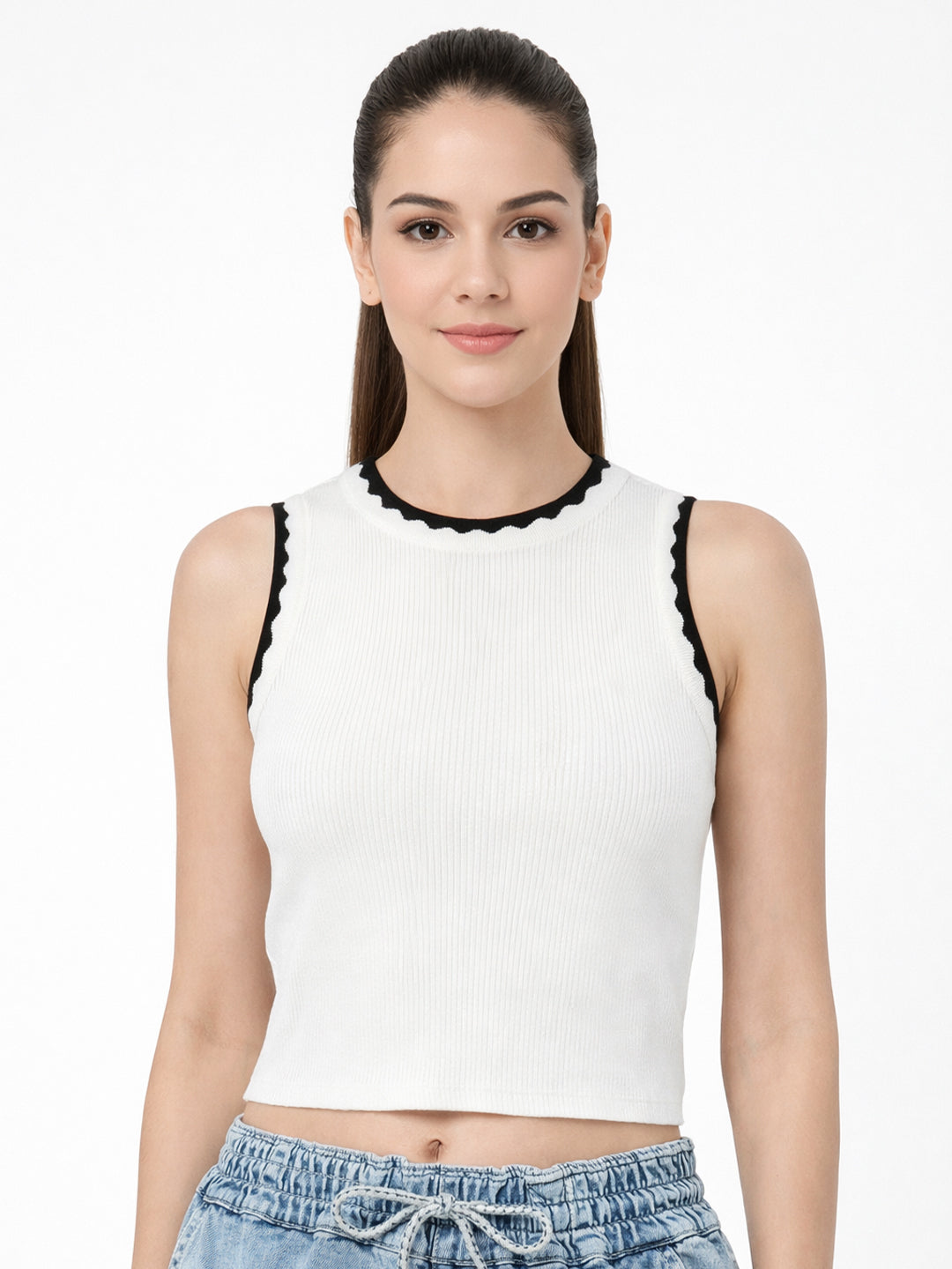 Women White Slim Flat Knit