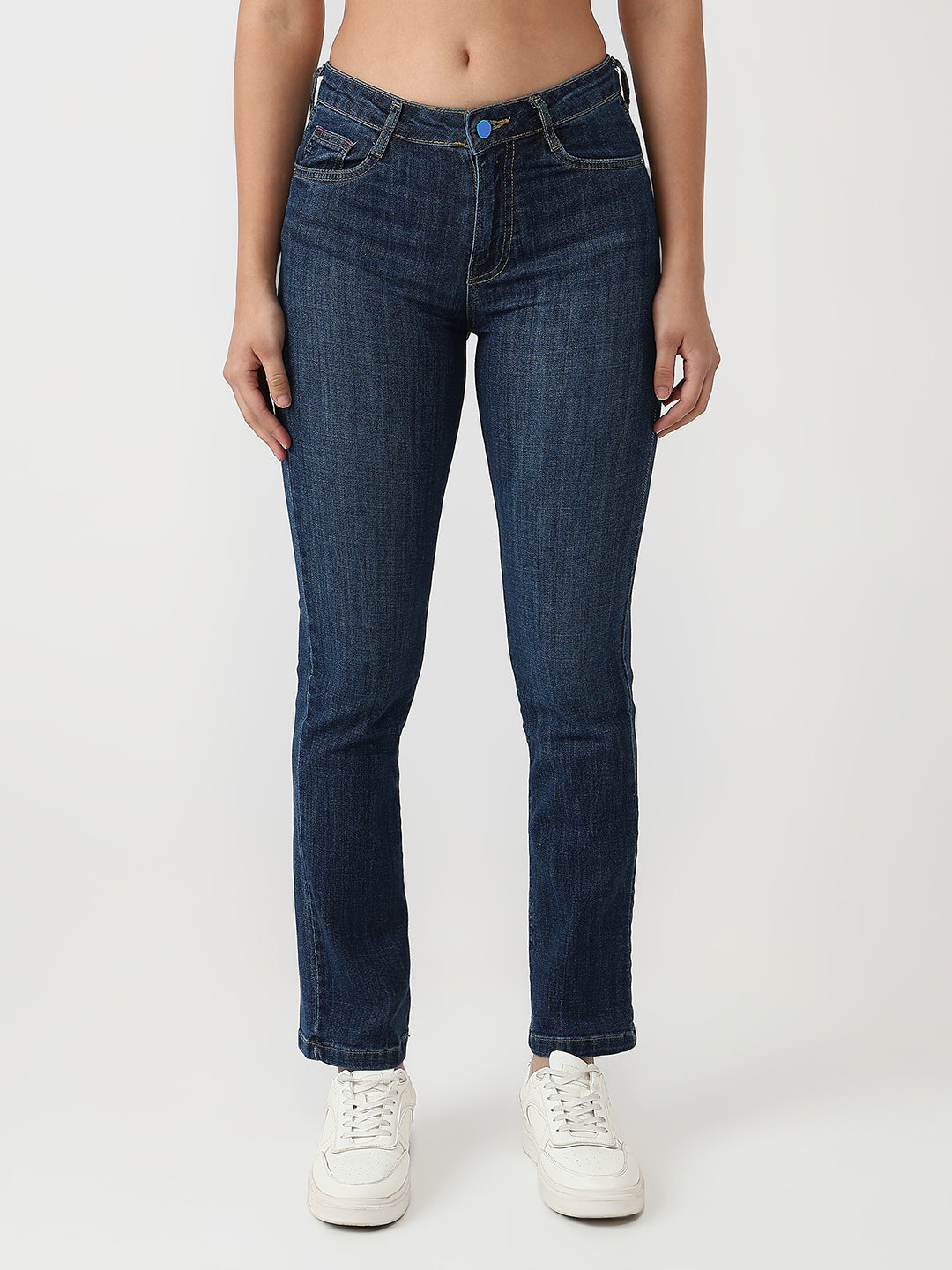 Women Dark Blue High-Rise Slim Straight Fit Jeans