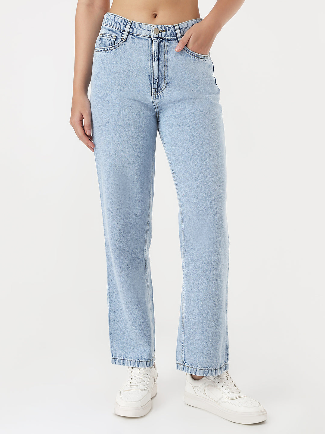 Women Light Blue Loose Straight Jeans