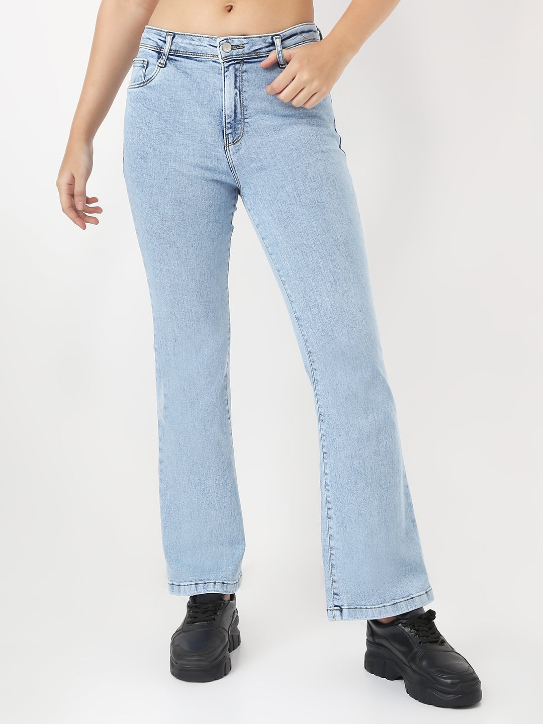 Women Light Blue High-Rise Flare Jeans