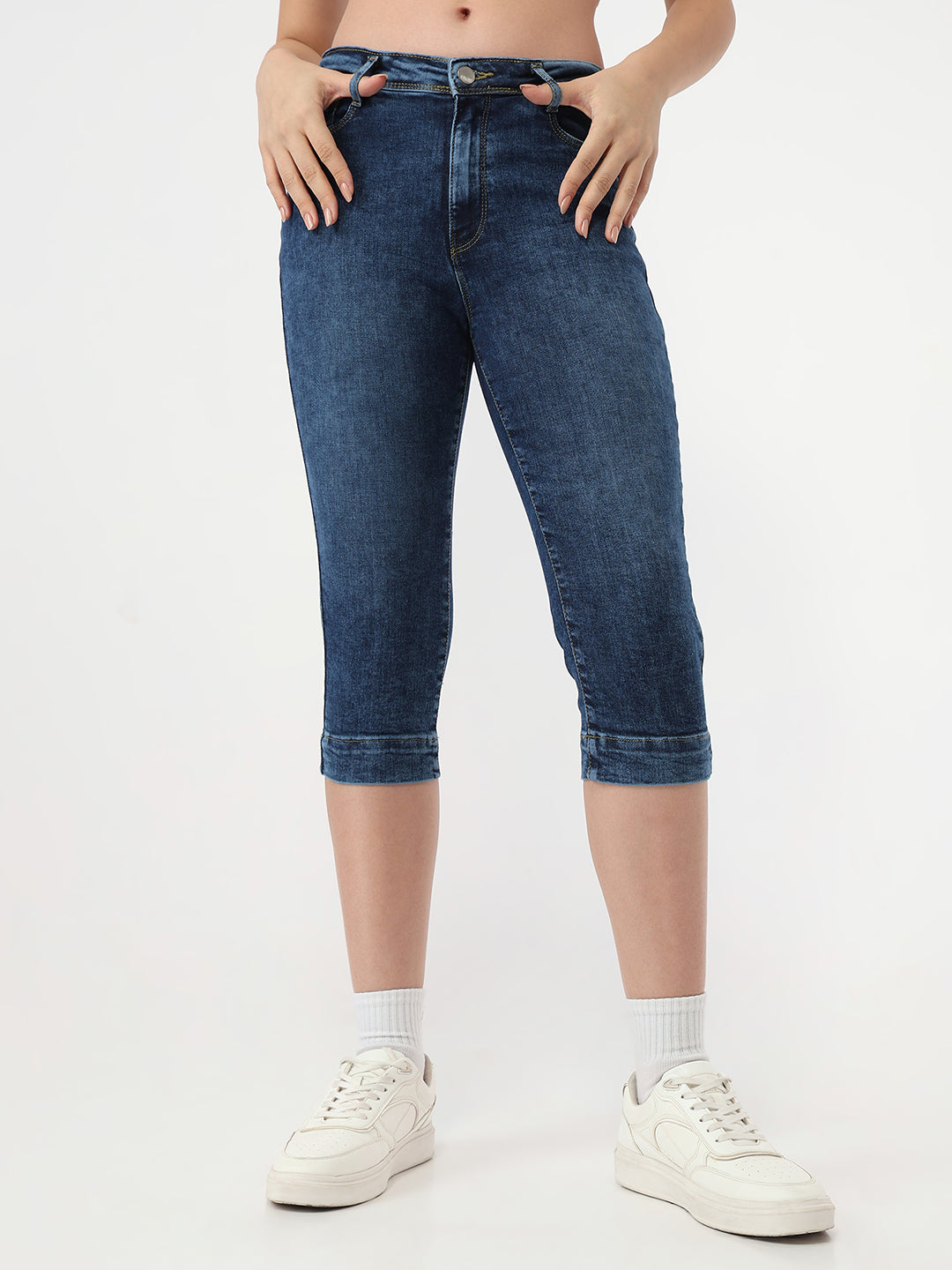 Women Blue High-Rise Capri
