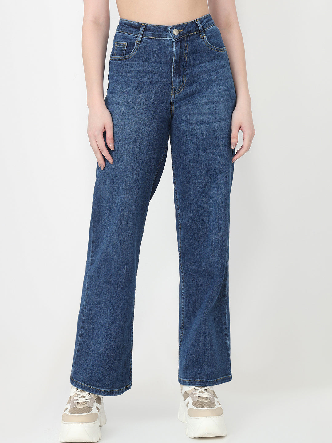 Women Blue High-Rise Wide Leg Jeans