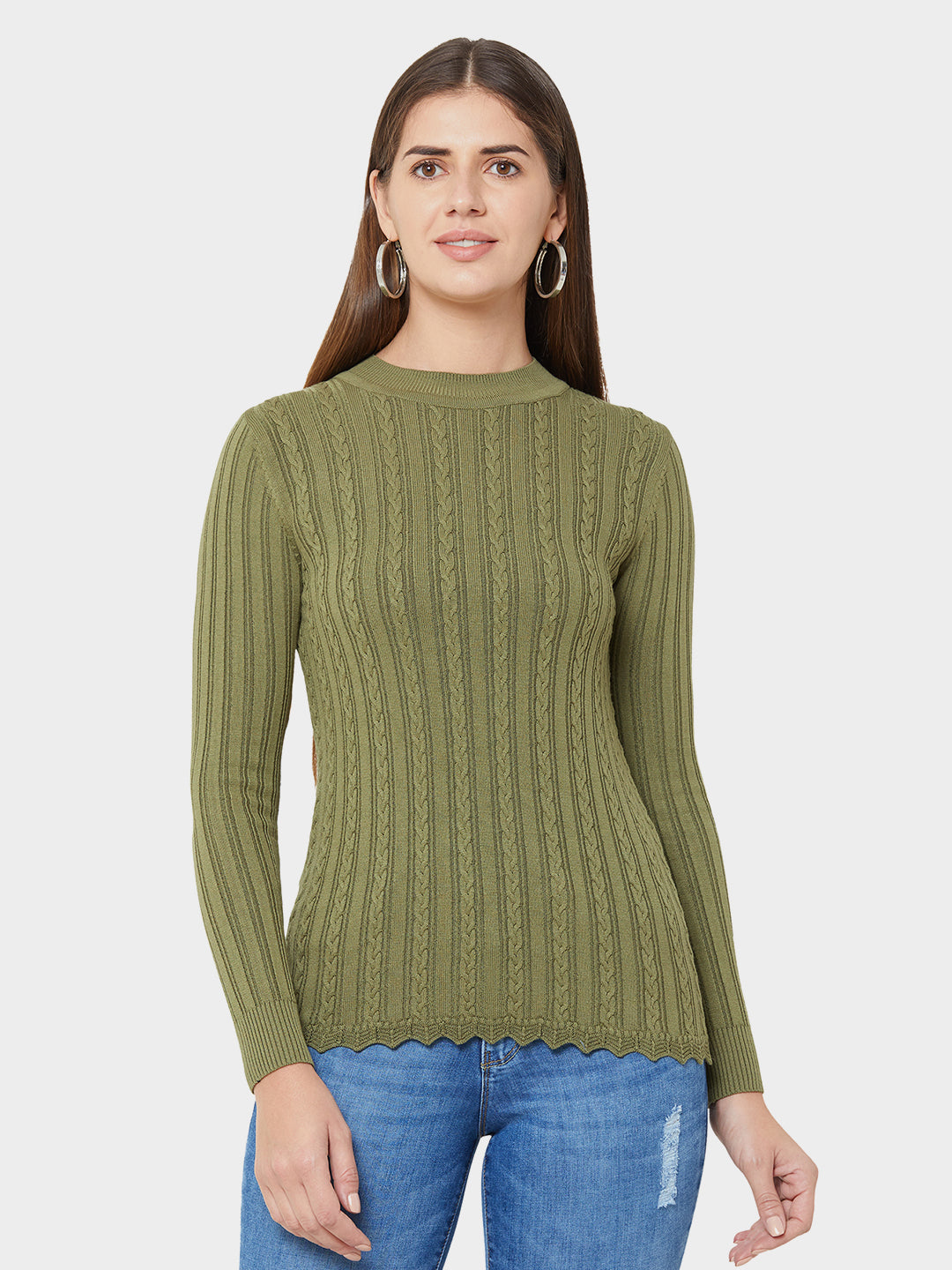 Women Olive Winter Sweater