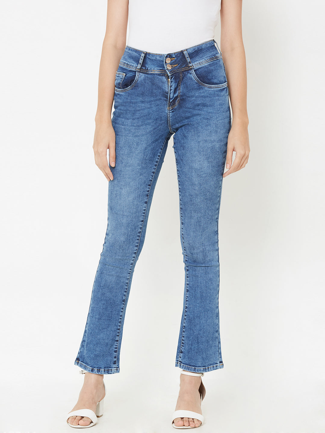 Women Blue Mid-Rise Bootcut Mini Flare Jeans