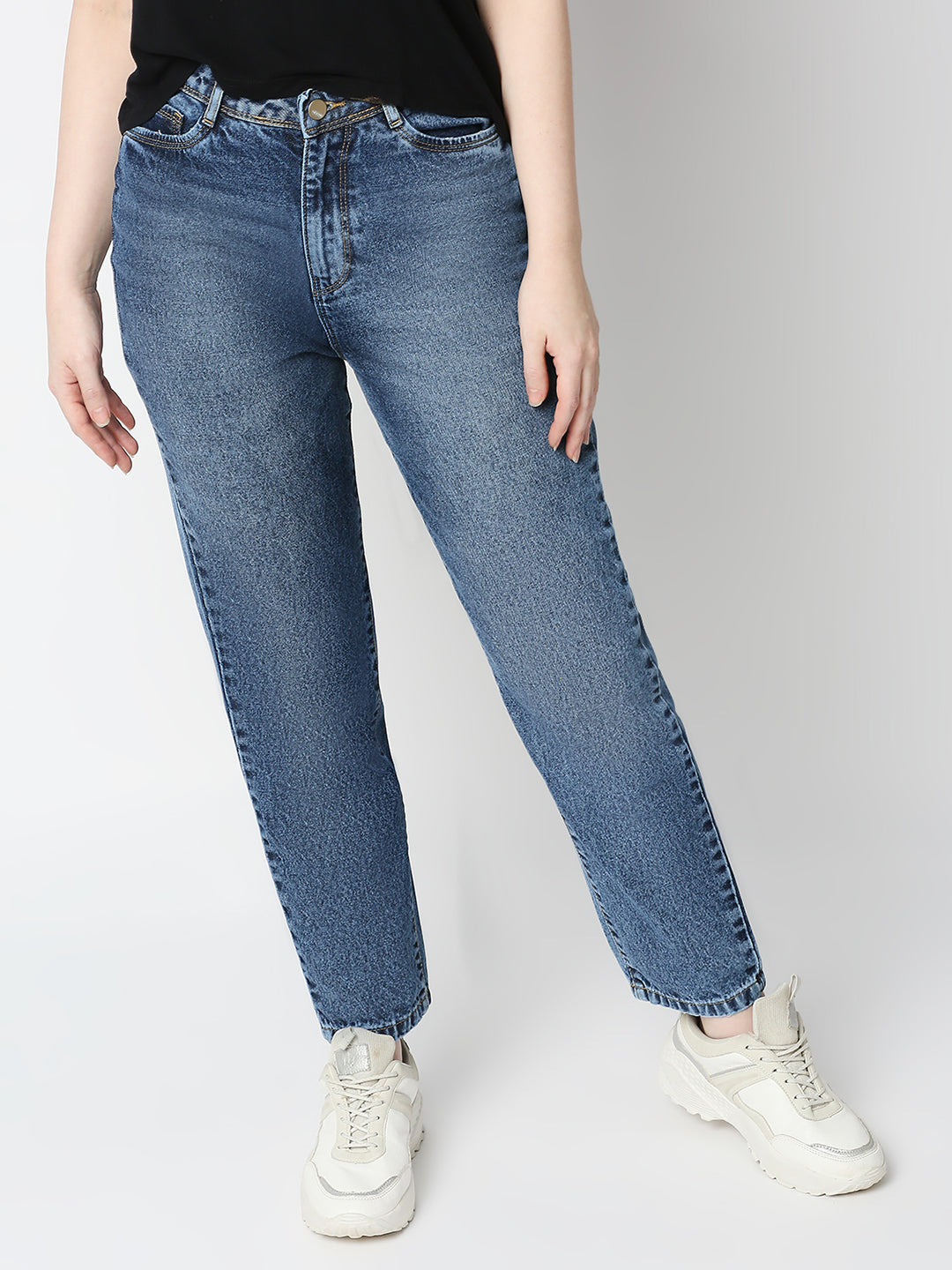 Women Dark Blue High-Rise Mom Fit Jeans
