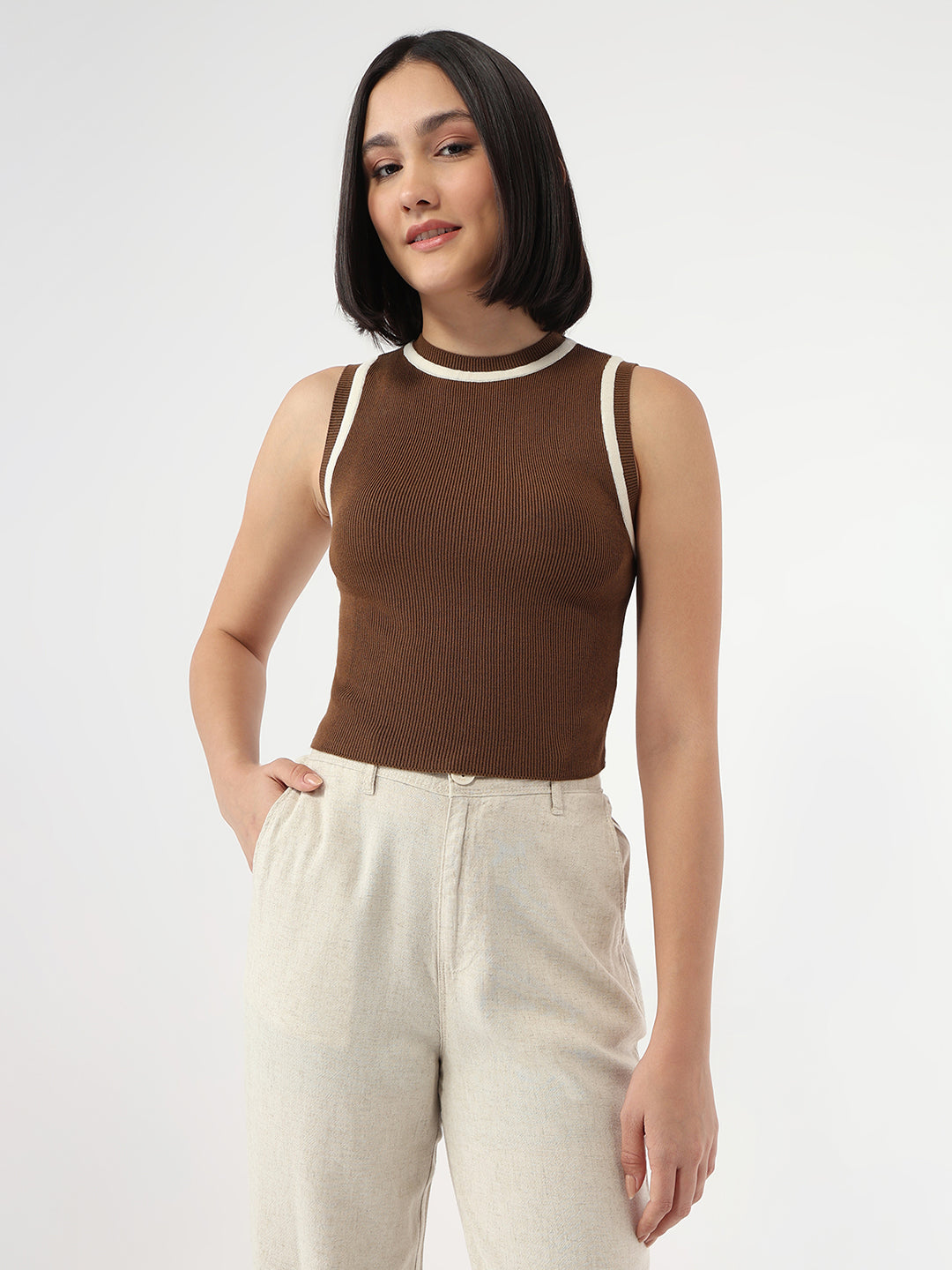 Women Sepia Slim Fit Tank Top