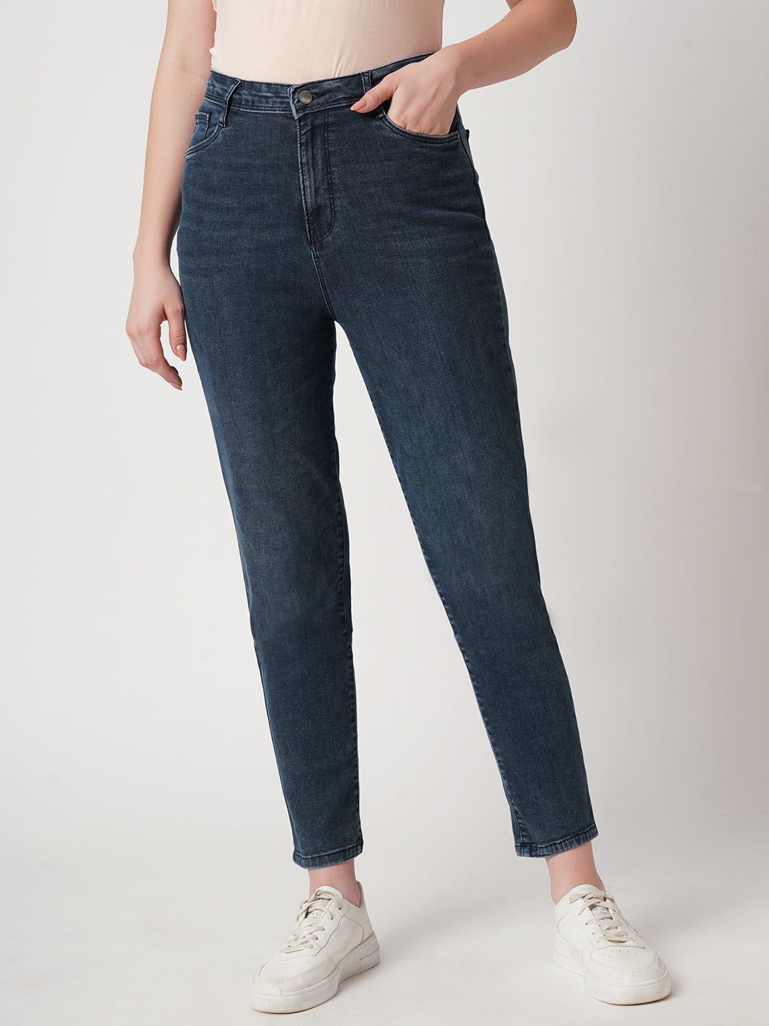 Women Blue High-Rise Slim Straight Fit Jeans