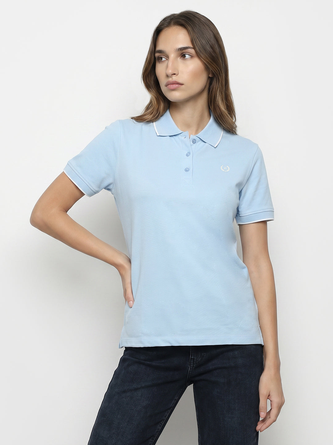 Women Sky Blue Polo T-Shirt