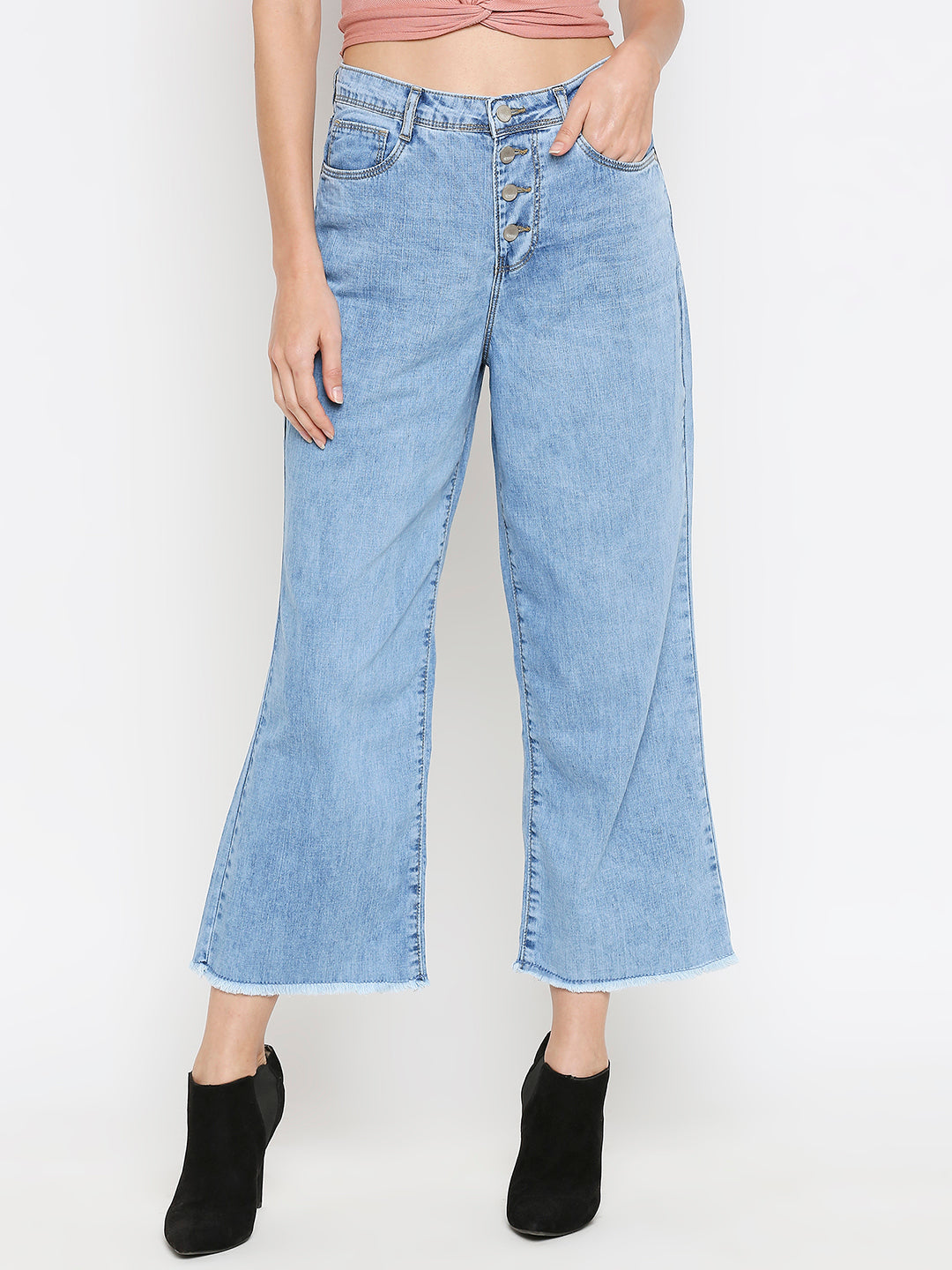 Women Blue High-Rise Wide Leg Jeans