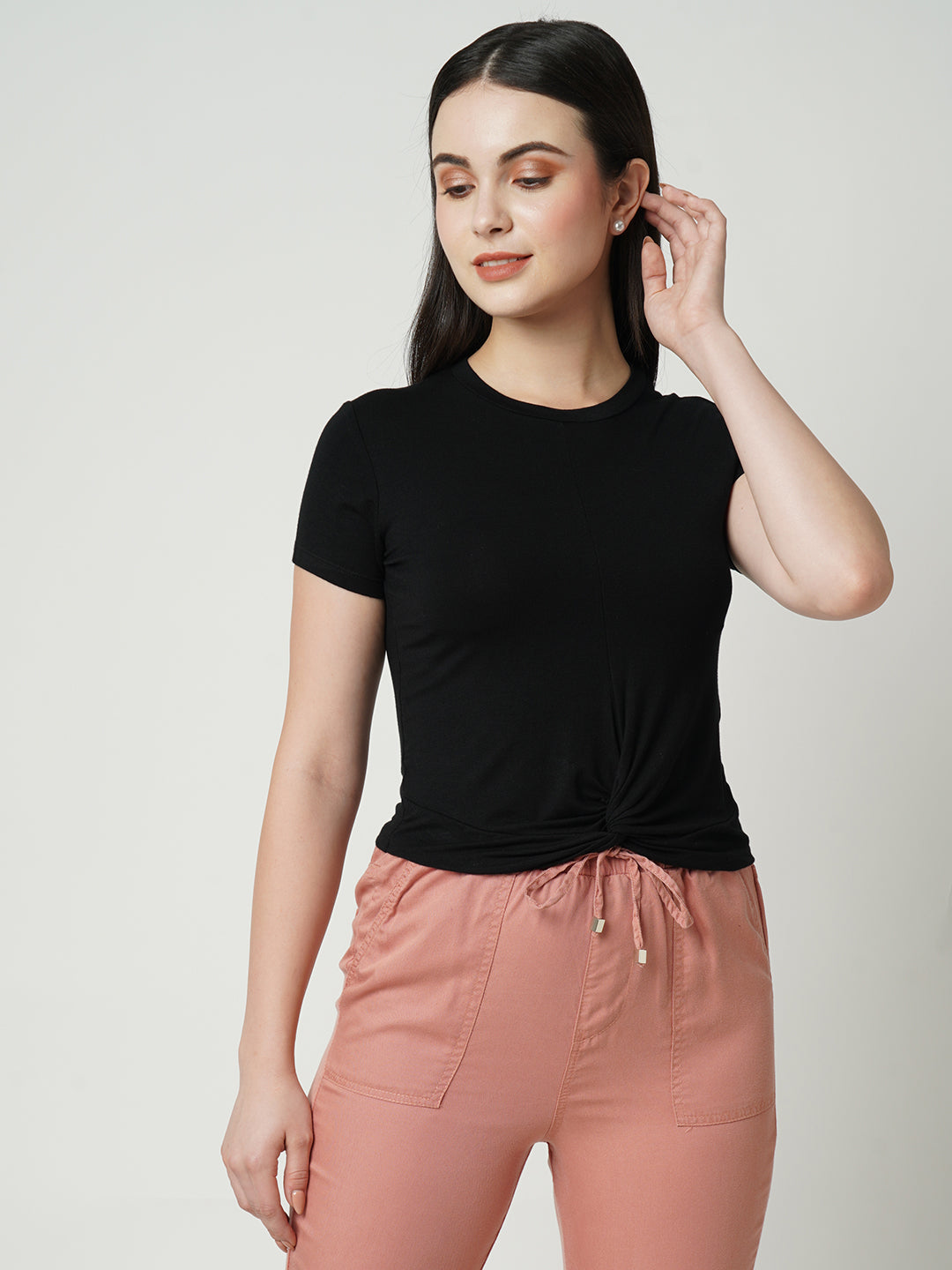 Women Solid Slim Fit Crop T-Shirt