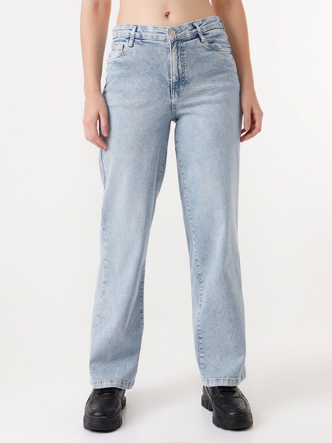 Women Light Blue High Rise Wide Leg Jeans