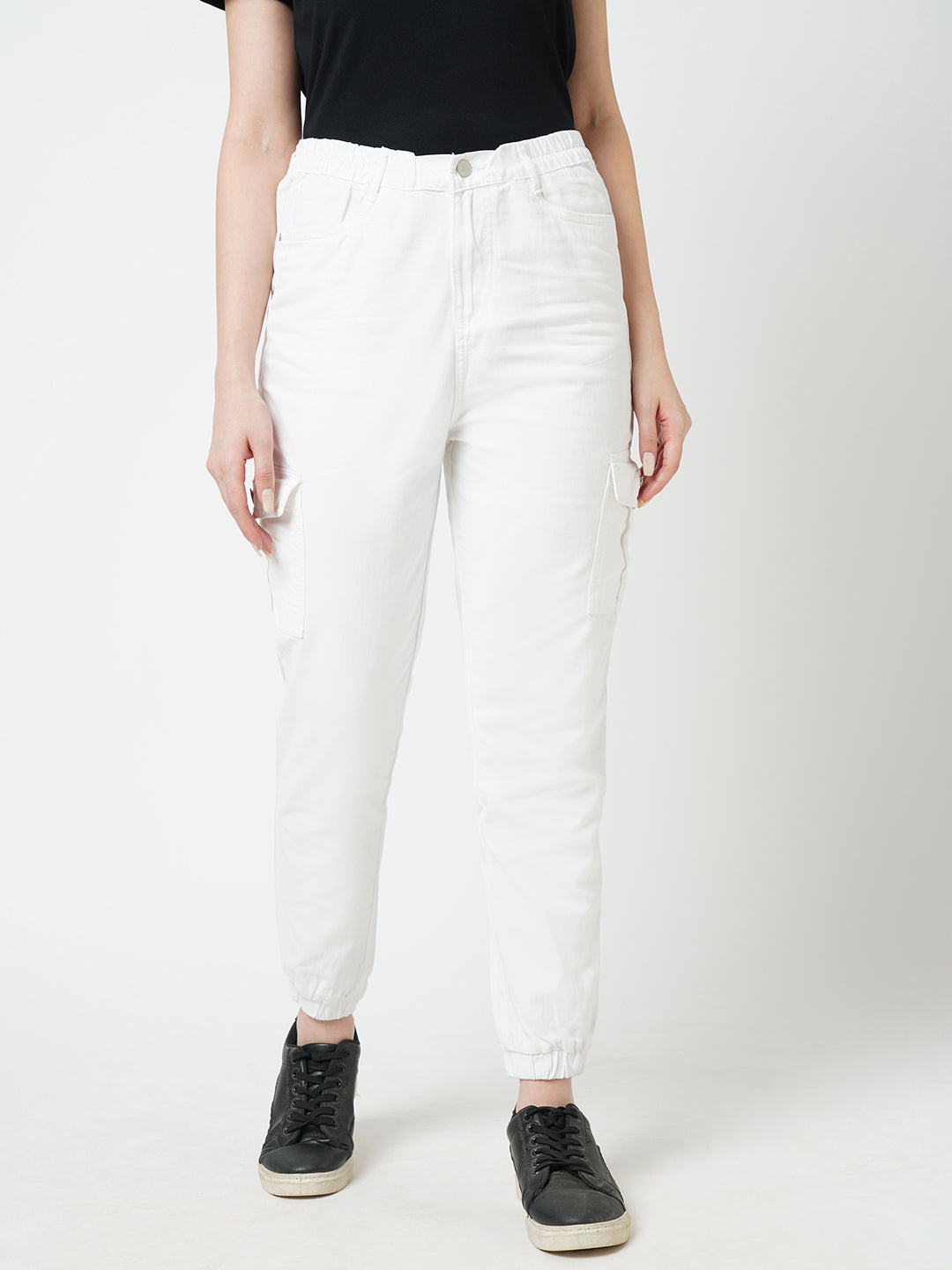 Women White High-Rise Cargo Jogger