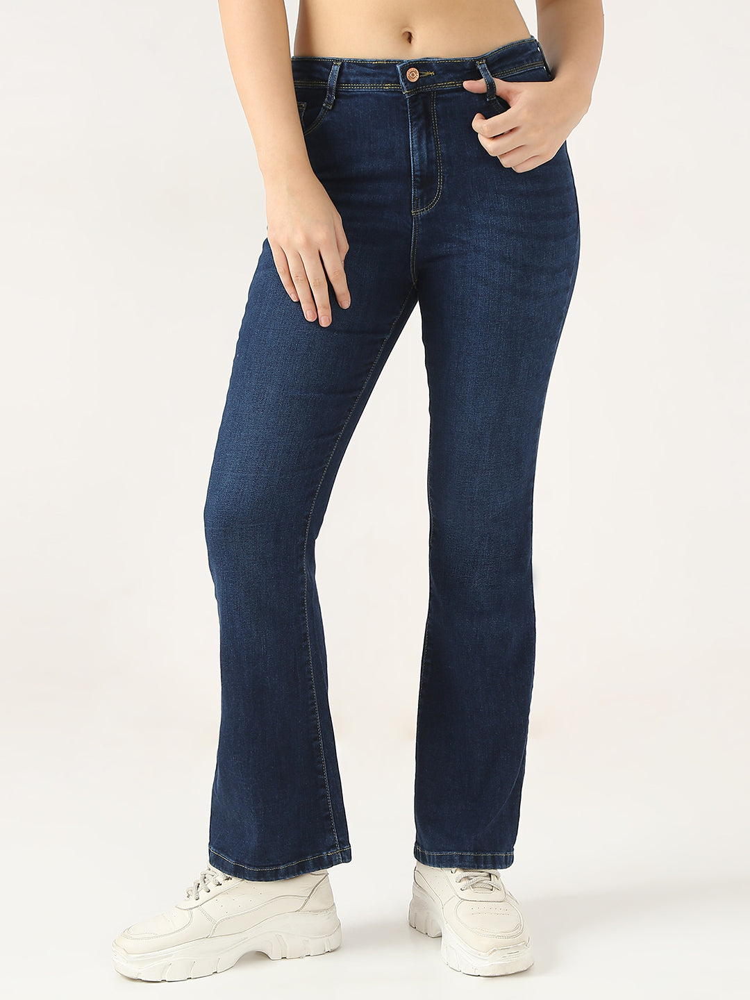 Women Dark Blue High-Rise Wide Leg Jeans