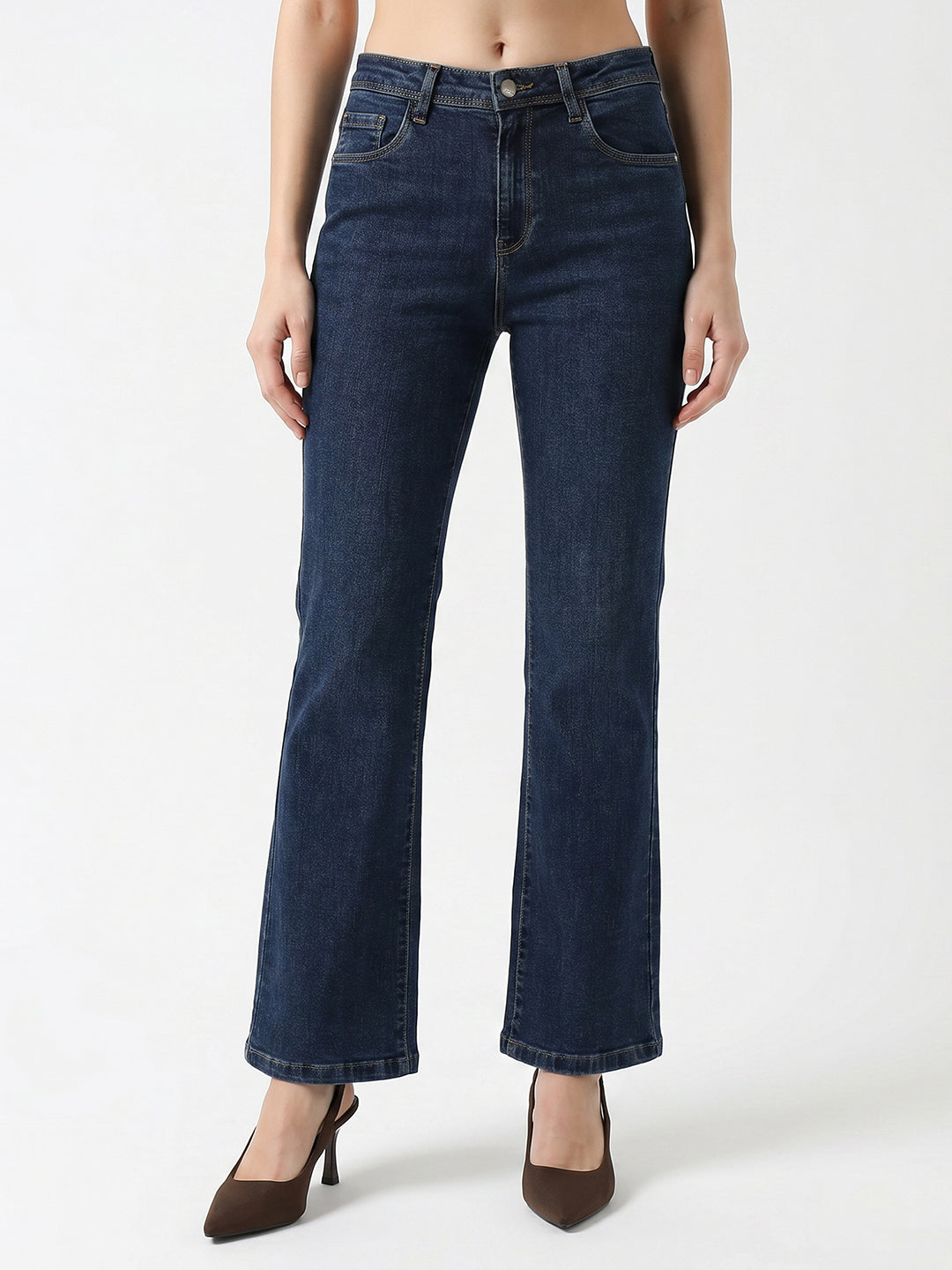 Women Blue High-Rise Crop Flare Jeans