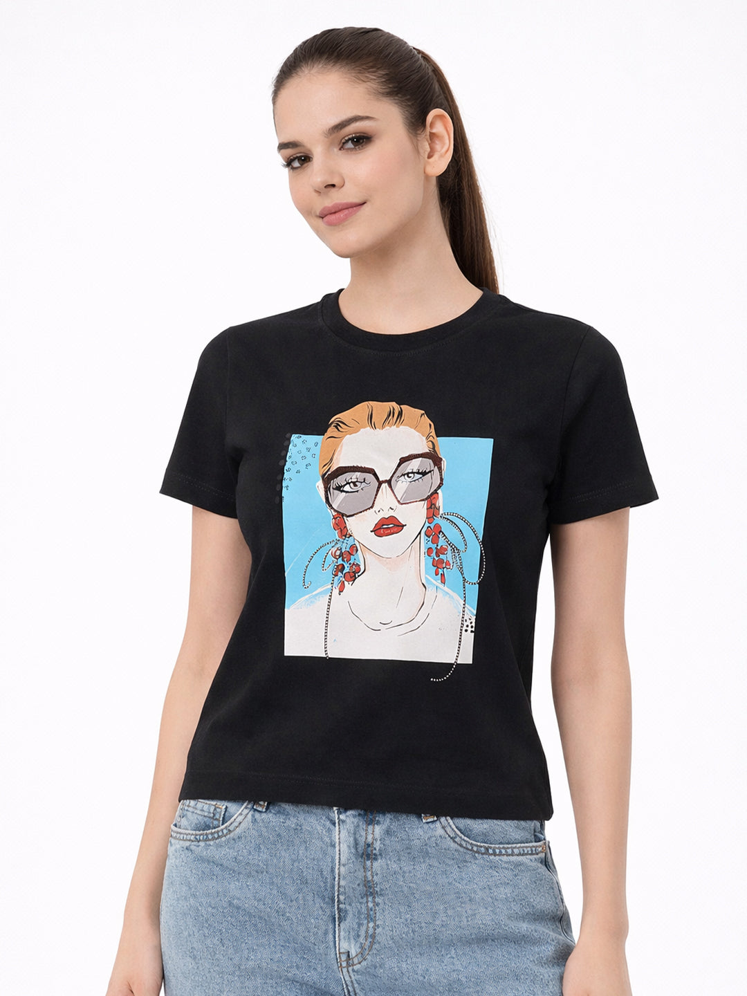 Women Black Graphic T-Shirt