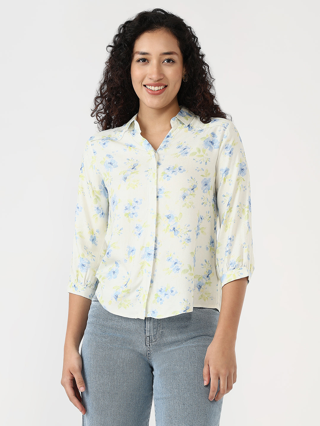Women Flower Print Slim Shirt