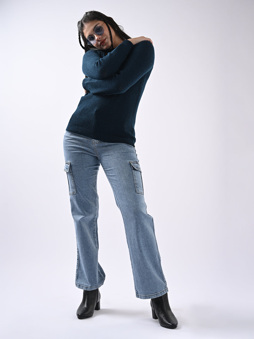 Women Blue High-Rise Cargo