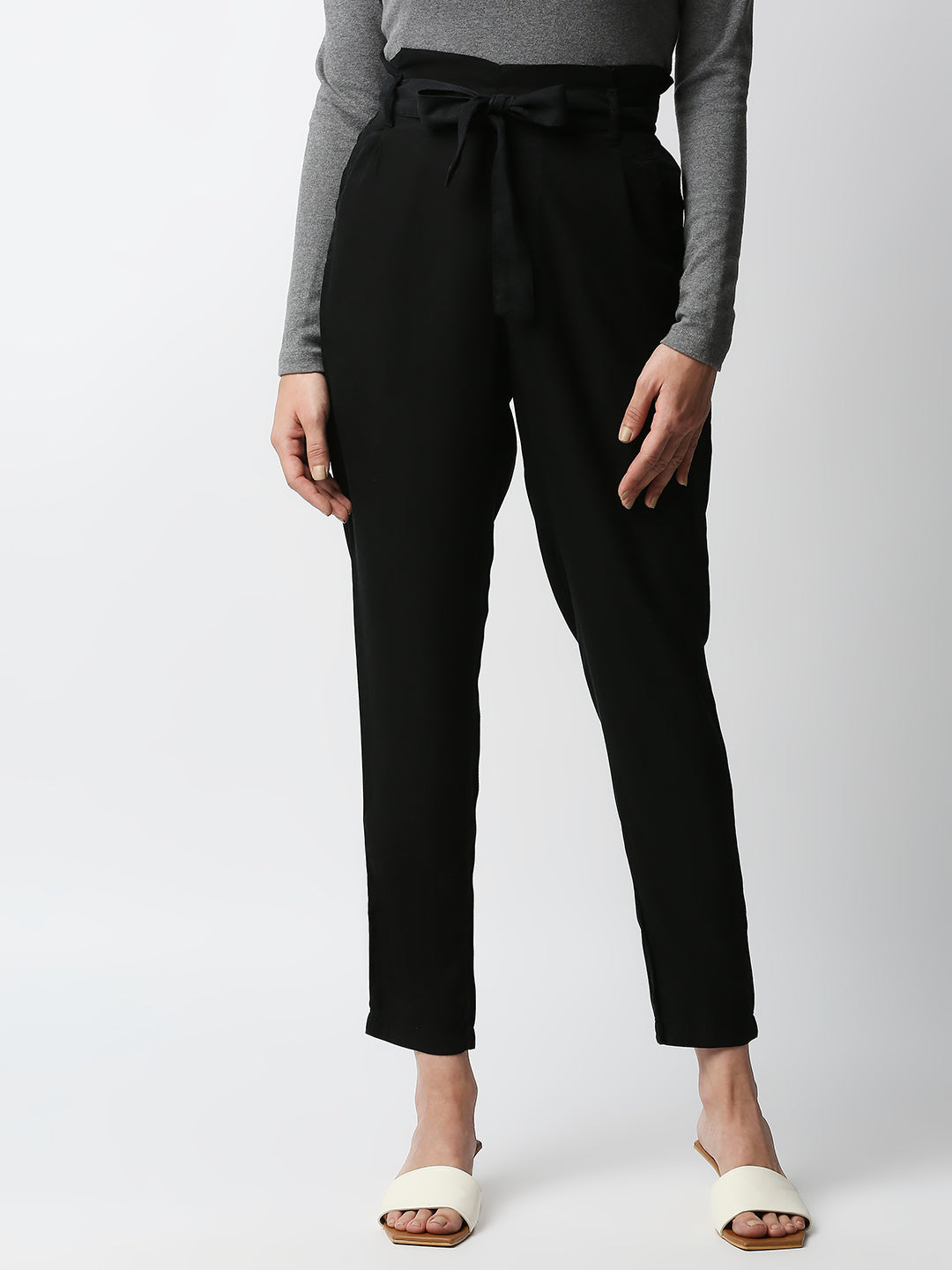 Women High-Rise Comfort Paper Bag Pants