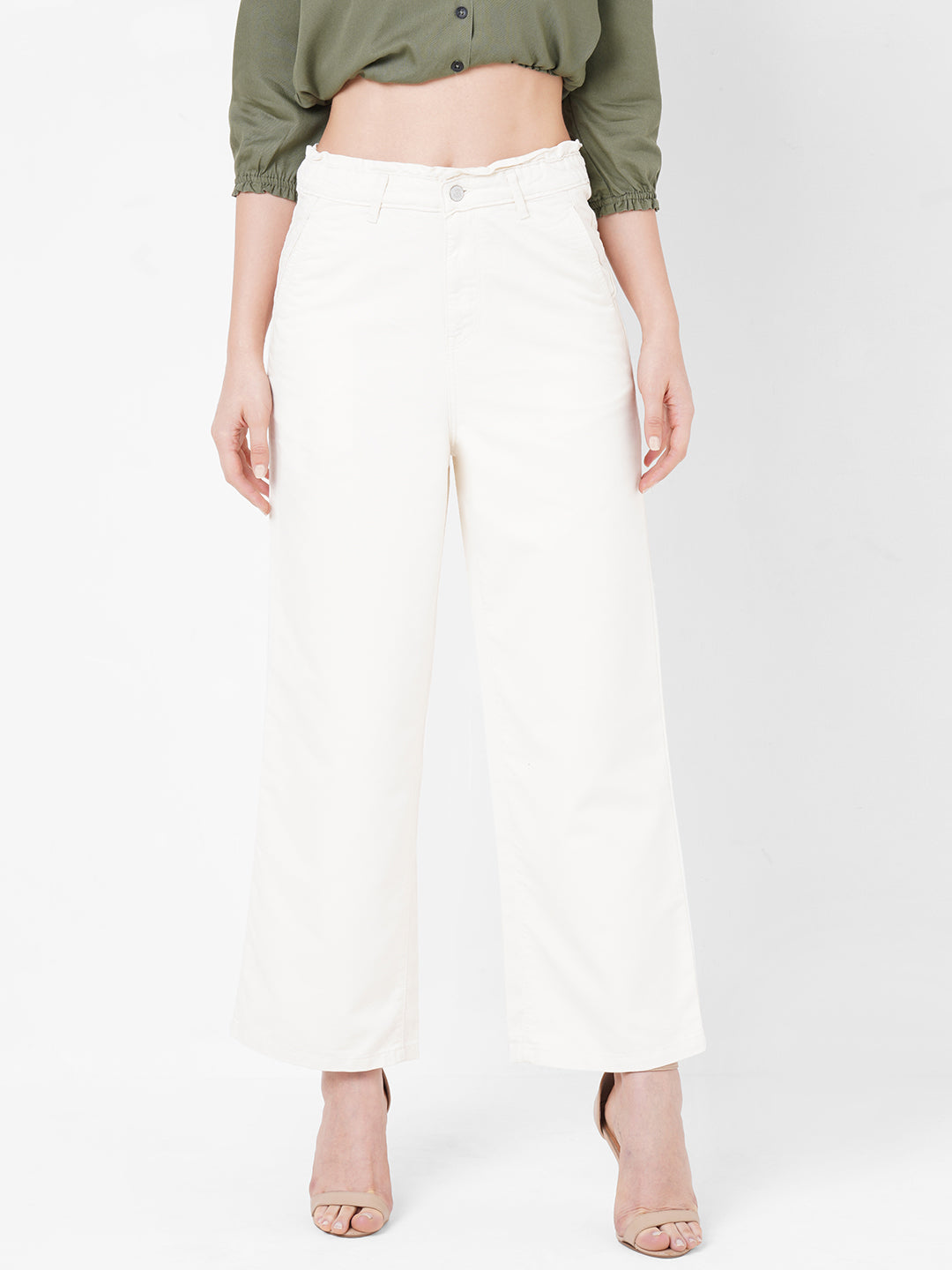 Women Ecru High-Rise Wide Leg Jeans