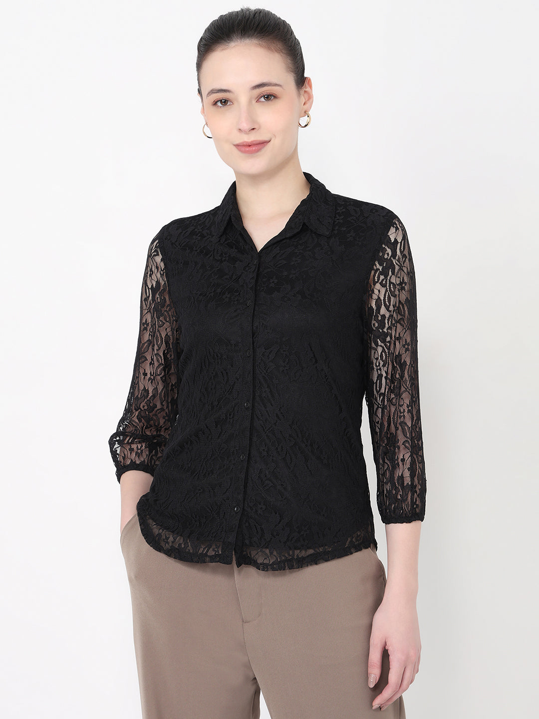 Women Black Slim Fit Shirt