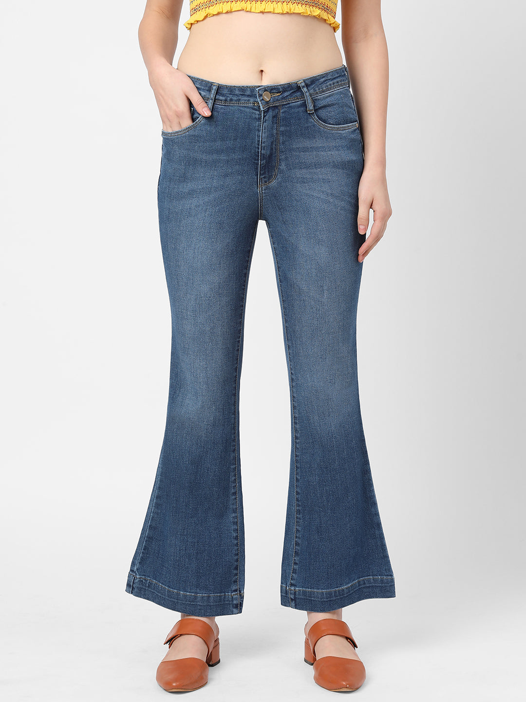 Women Blue High-Rise Flare Jeans