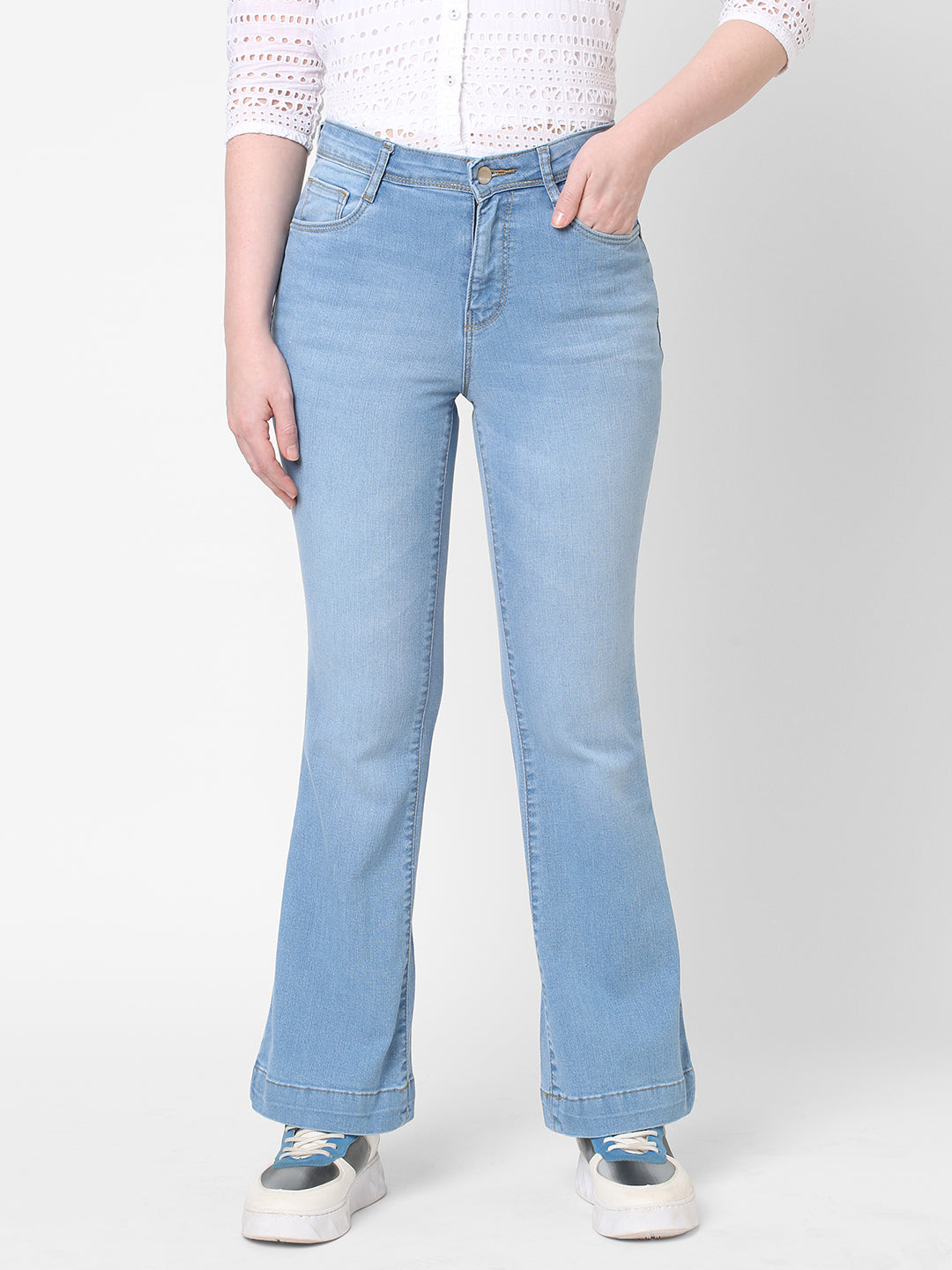 Women Light Blue High-Rise Flare Jeans