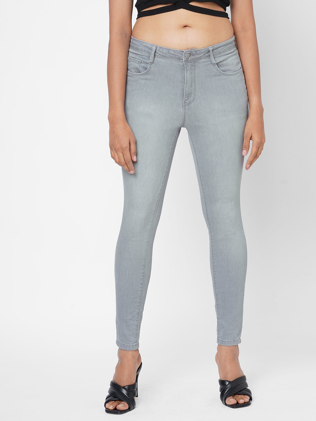Women Grey High-Rise Skinny Jeans