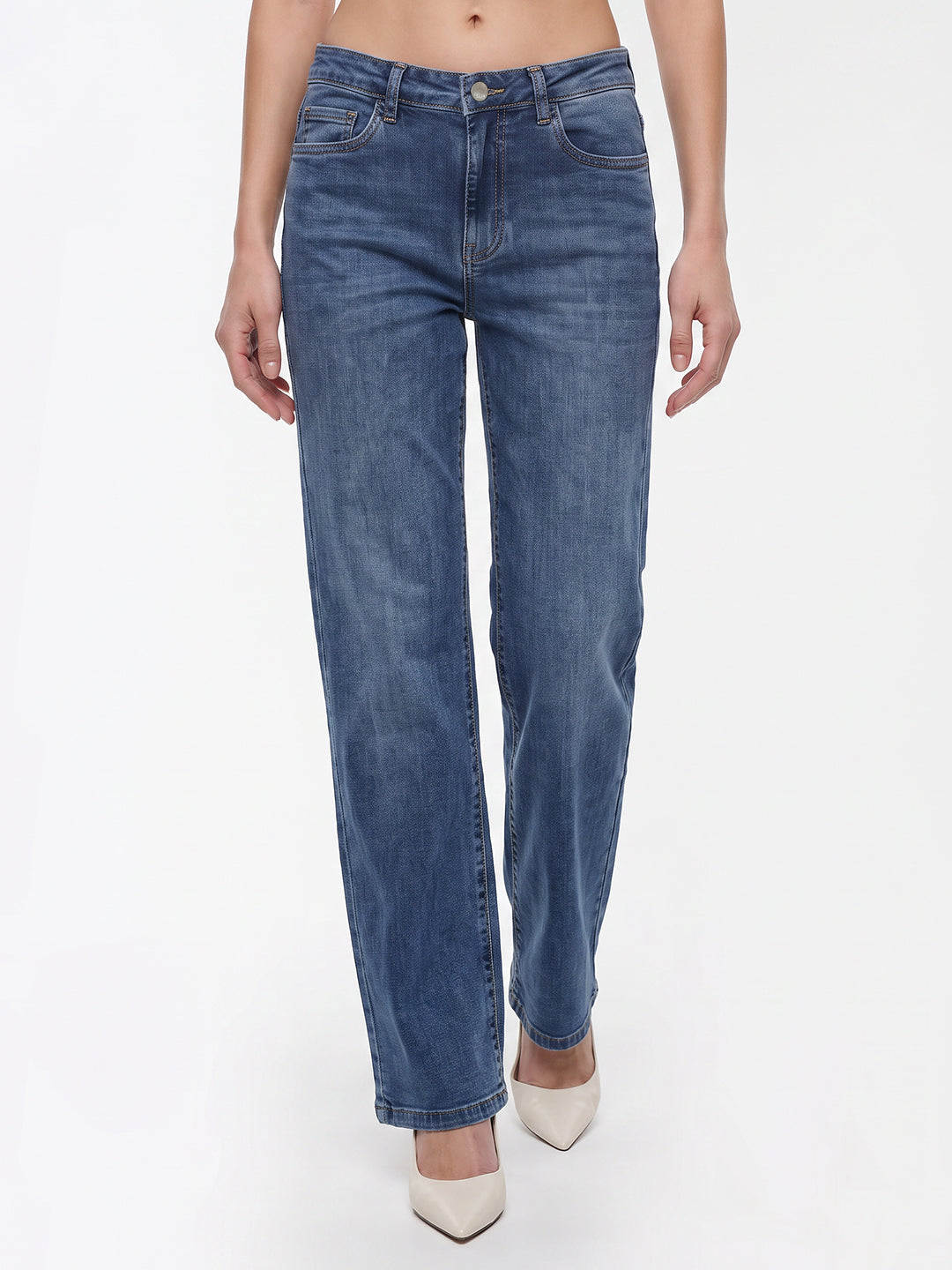 Women Blue High-Rise Slim Straight Fit Jeans