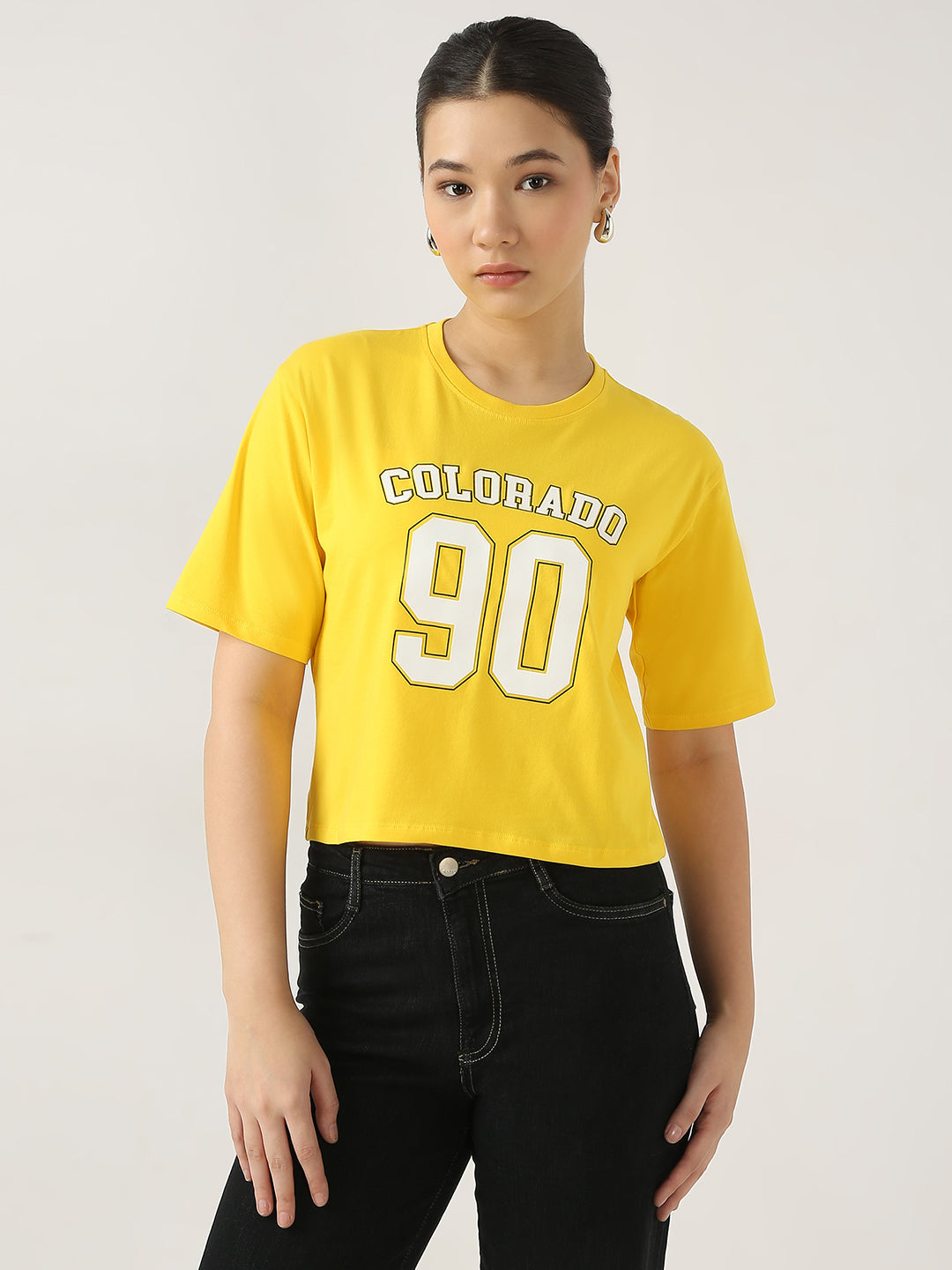 Women Graphic Crop Slim Fit Tees