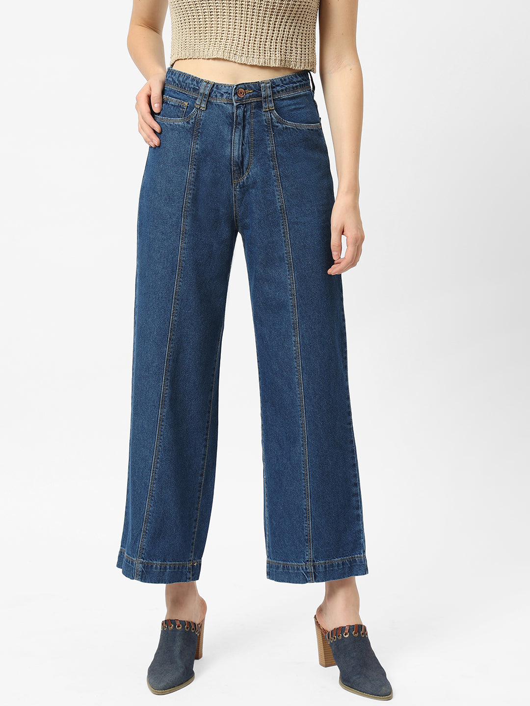Women Blue High-Rise Wide Leg Jeans