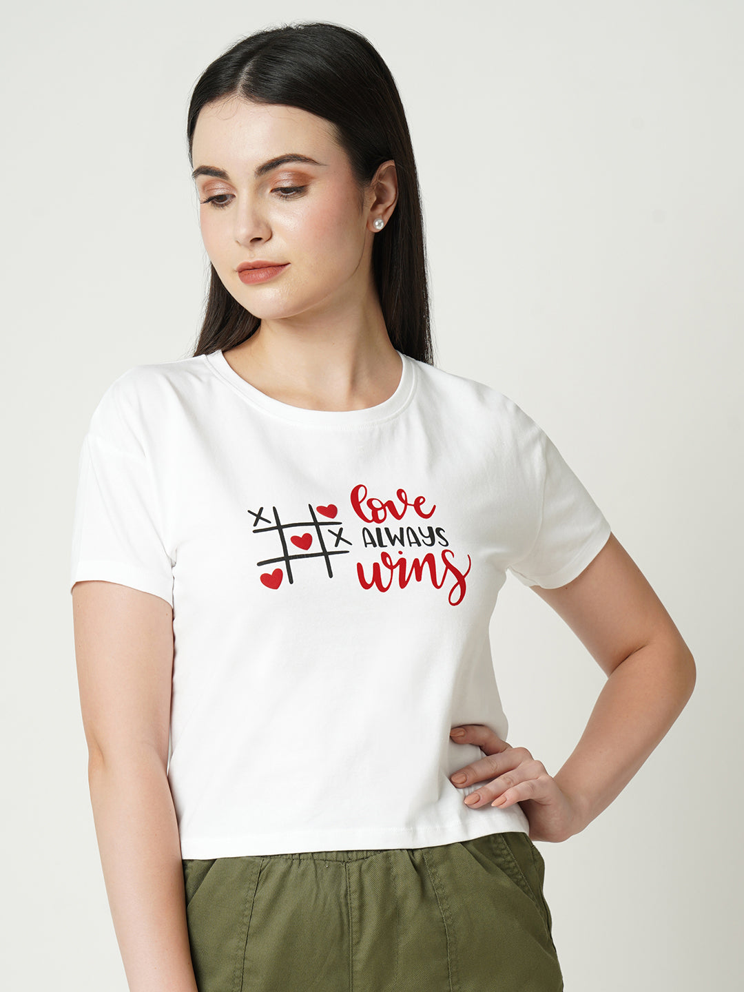 Women Typography Print Slim Fit Crop T-Shirt
