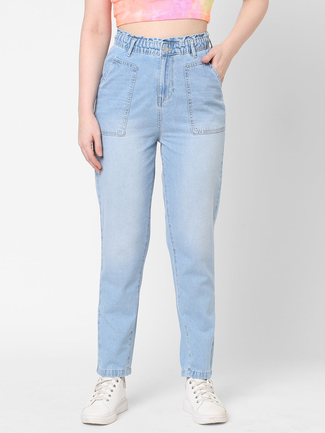 Women Light Blue High-Rise Baggy Fit Jeans