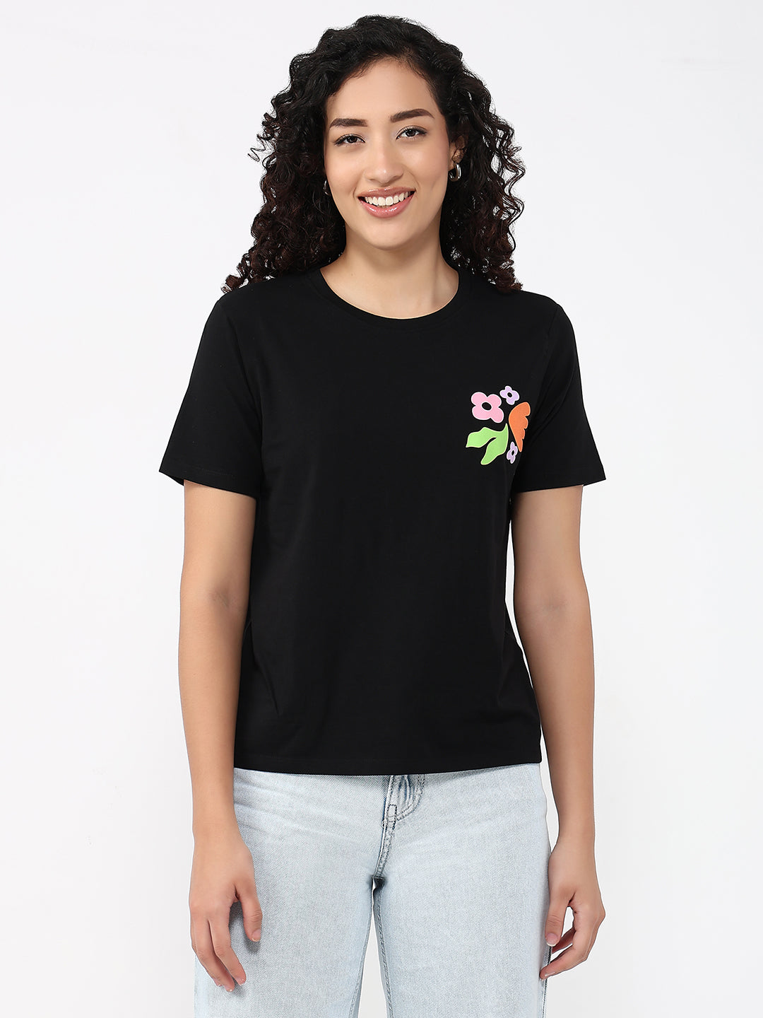 Women Black Slim Graphic T-Shirt