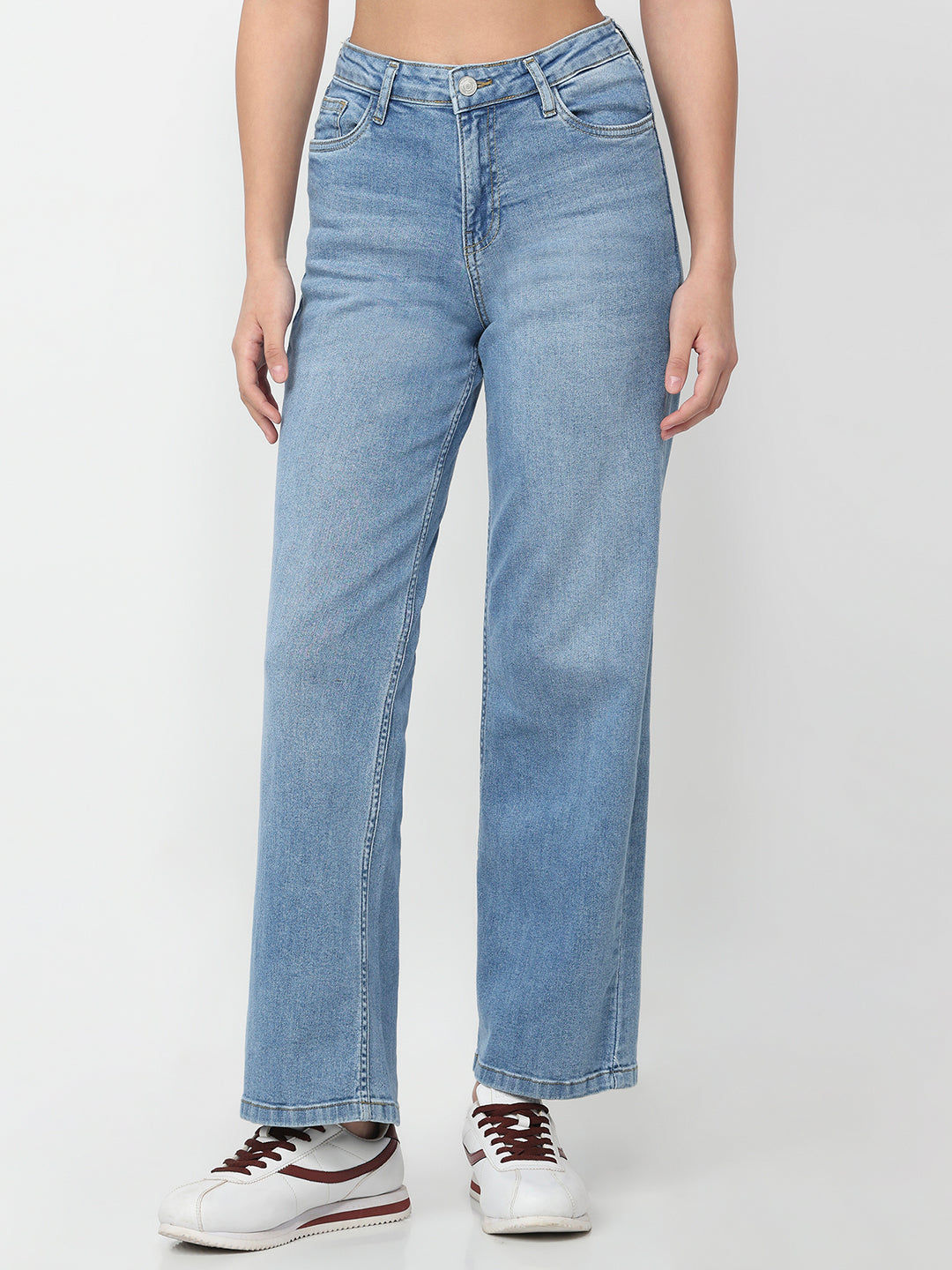 Women Light Blue High-Rise Wide Leg Jeans