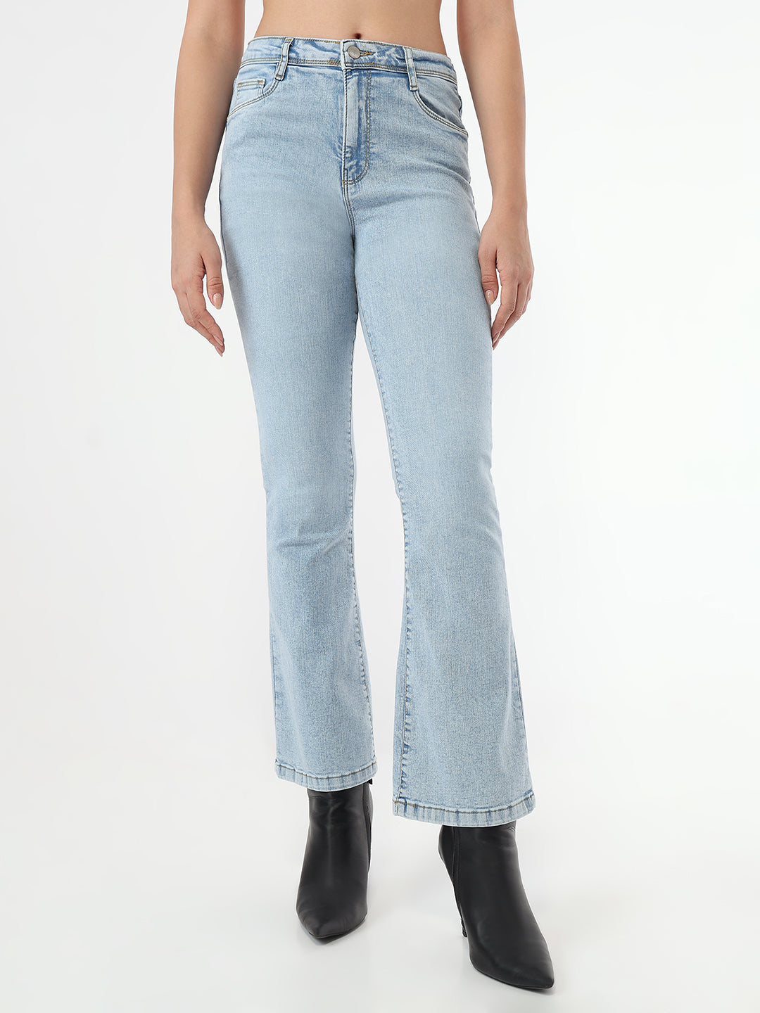 Women Light Blue High-Rise Flare Jeans
