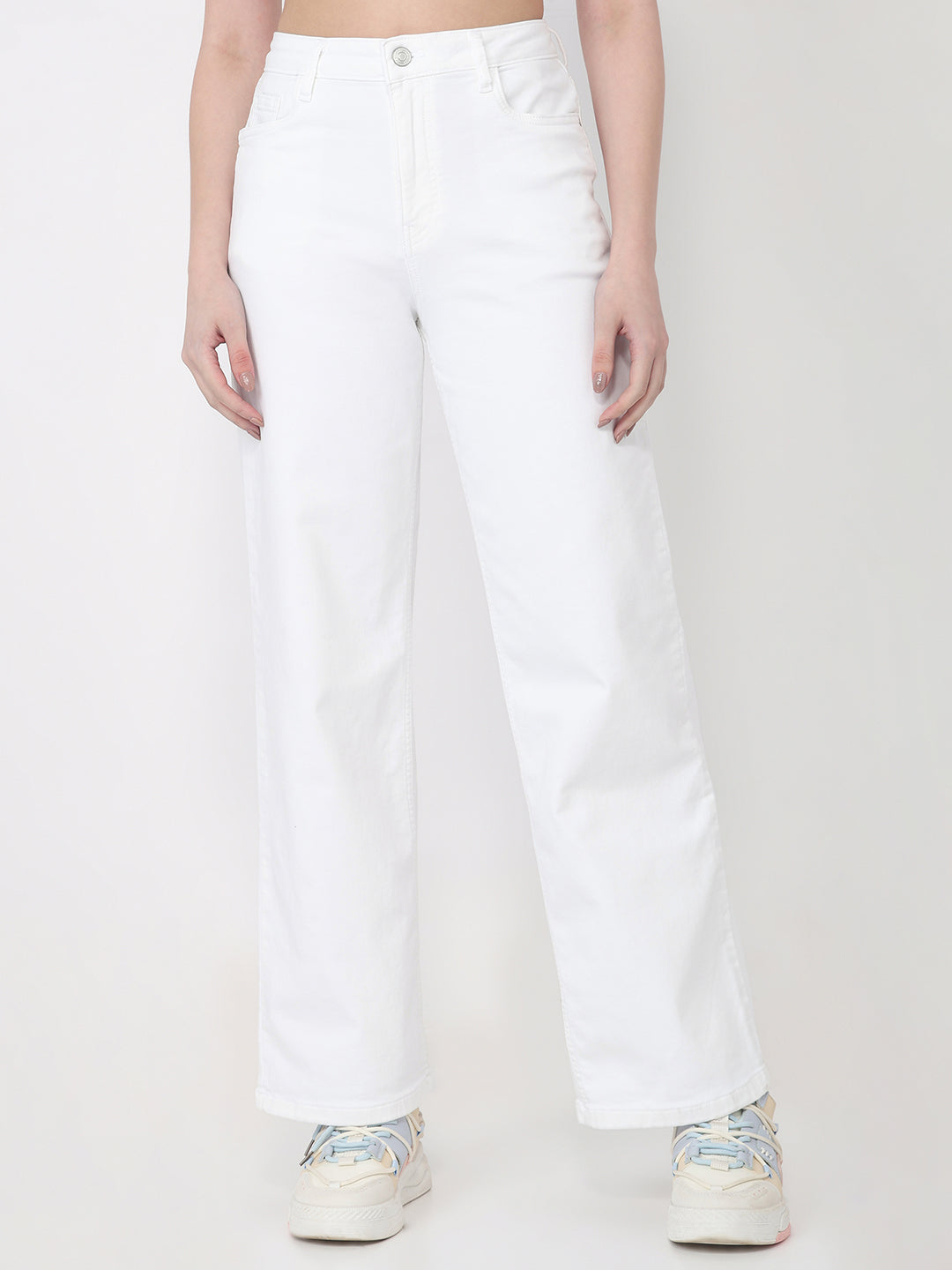 Women White Wide Leg Jeans