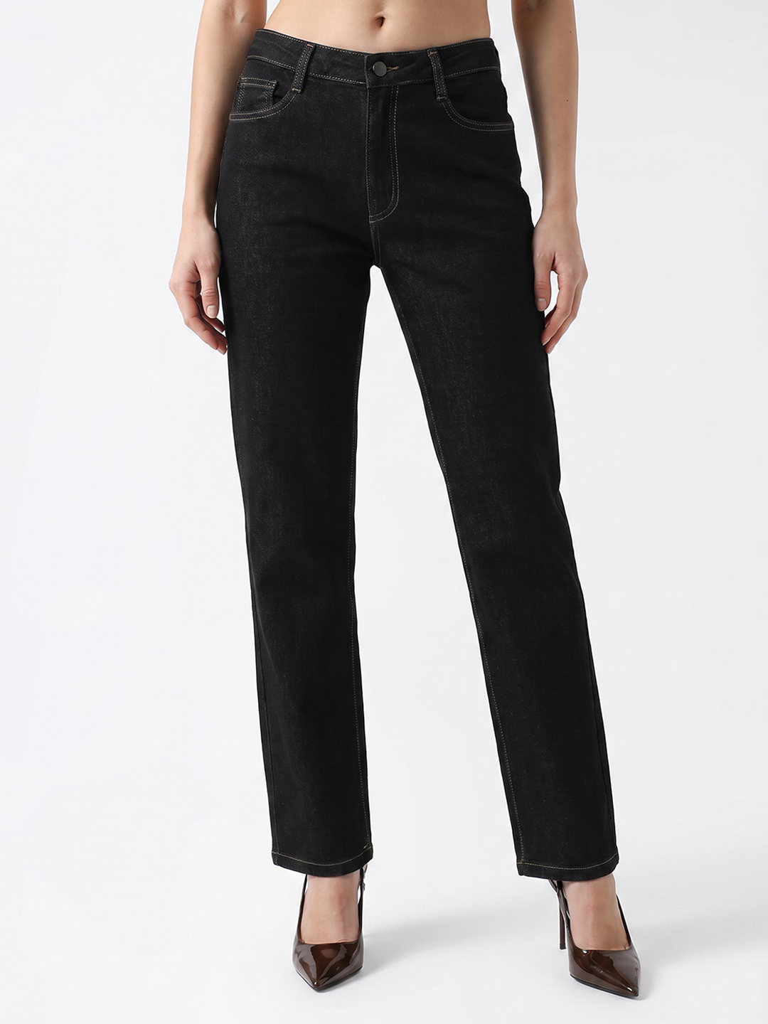 Women Black High-Rise Straight Fit Jeans