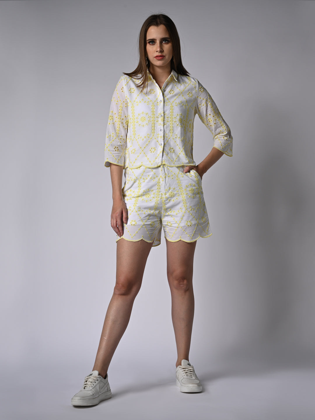 Women Self Design White Shirt