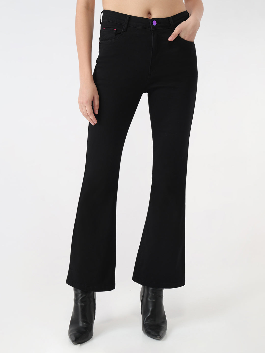 Women Black Mini Flare Jeans