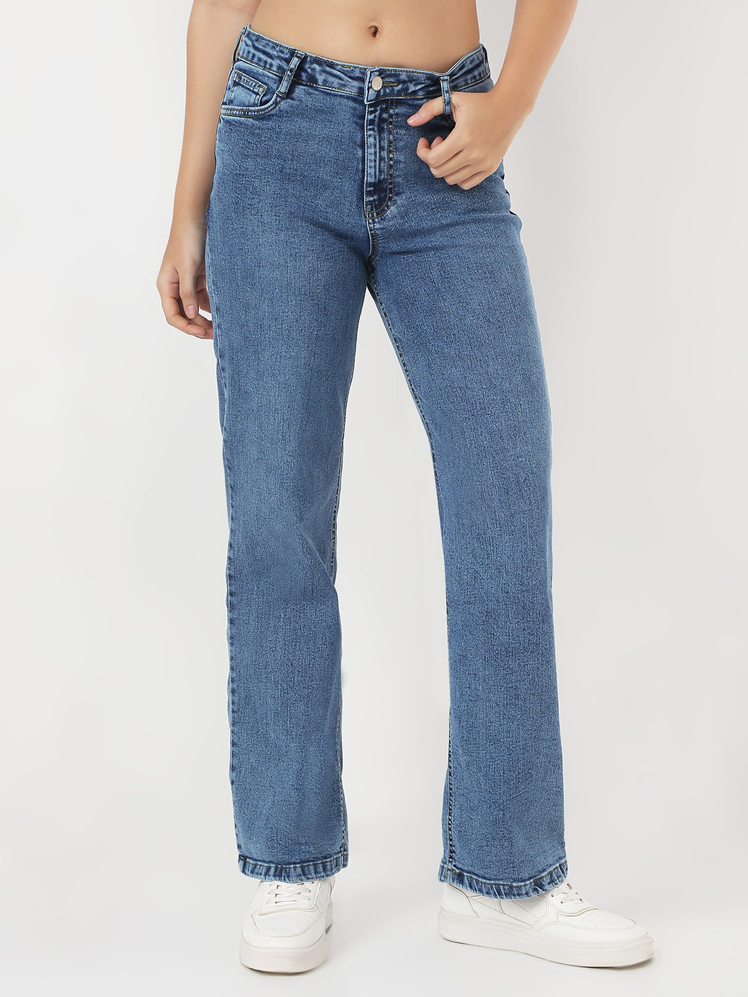 Women Medium Blue Loose Straight Jeans