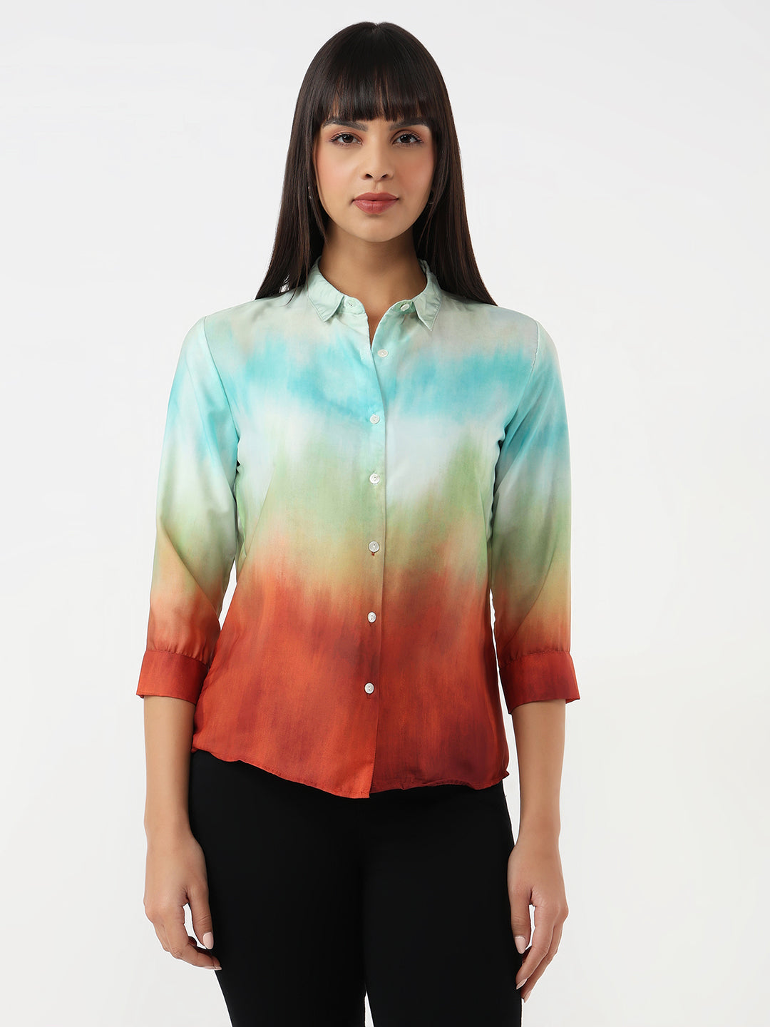 Women Rust/Aqua Ombre Shirt