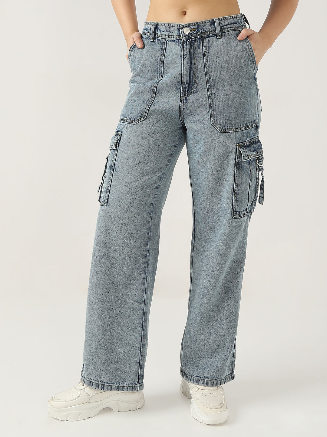 Women Blue High-Rise Cargo