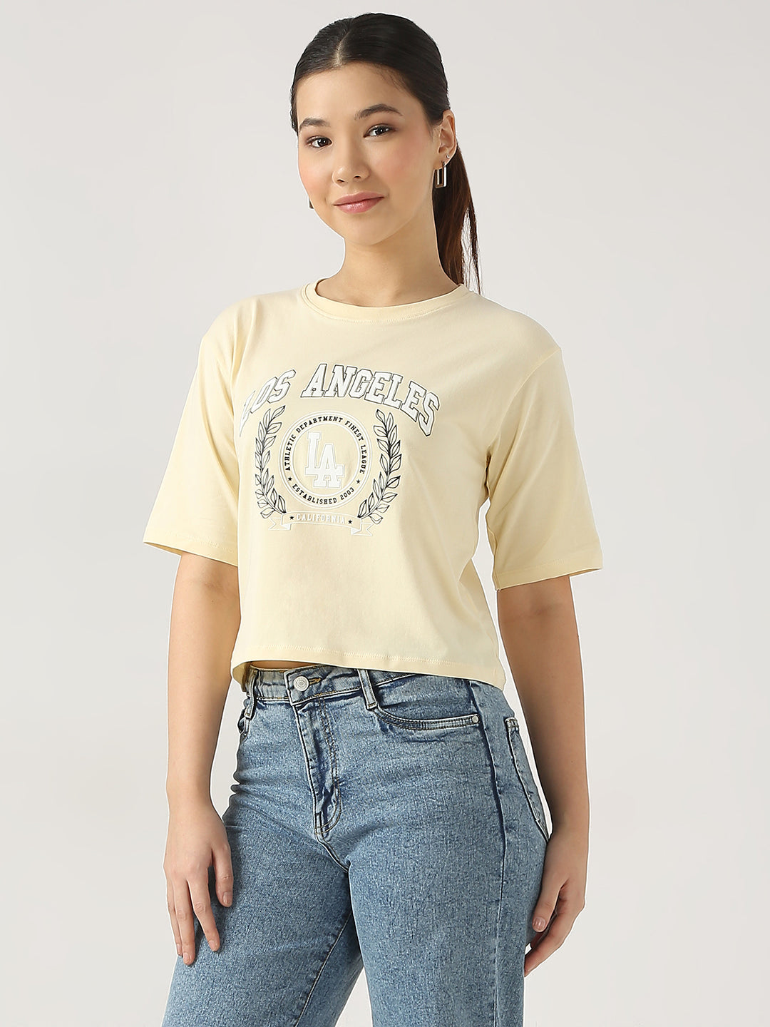 Women Graphic Crop Slim Fit Tees