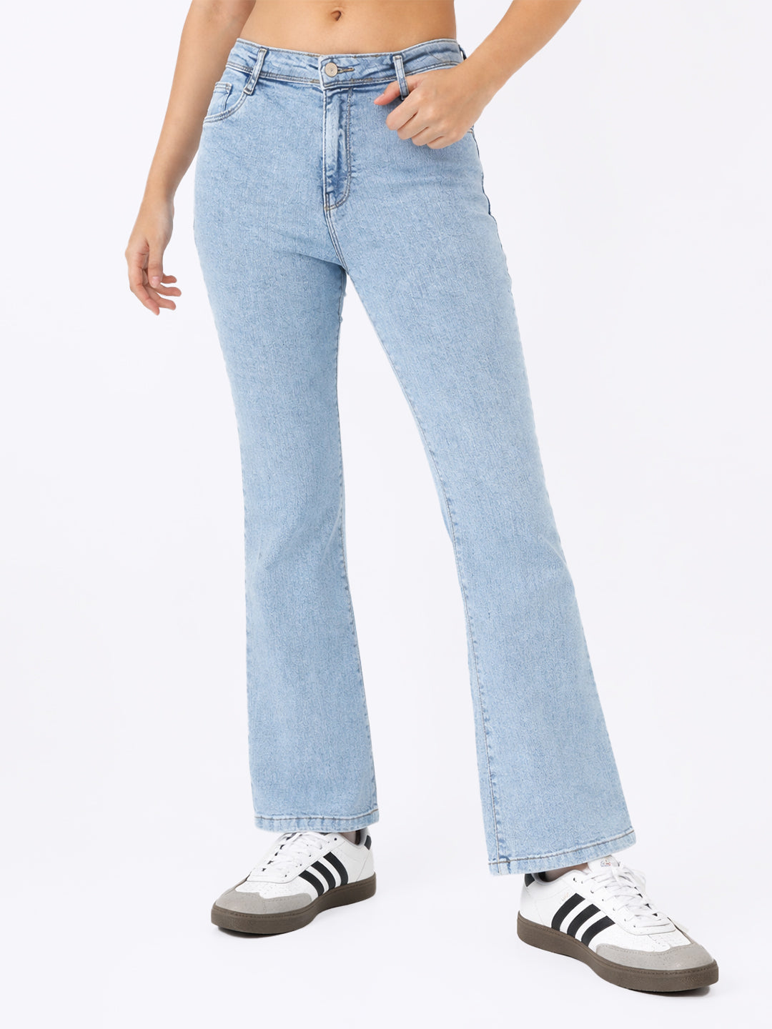 Women Light Blue High-Rise Mini Flare Jeans