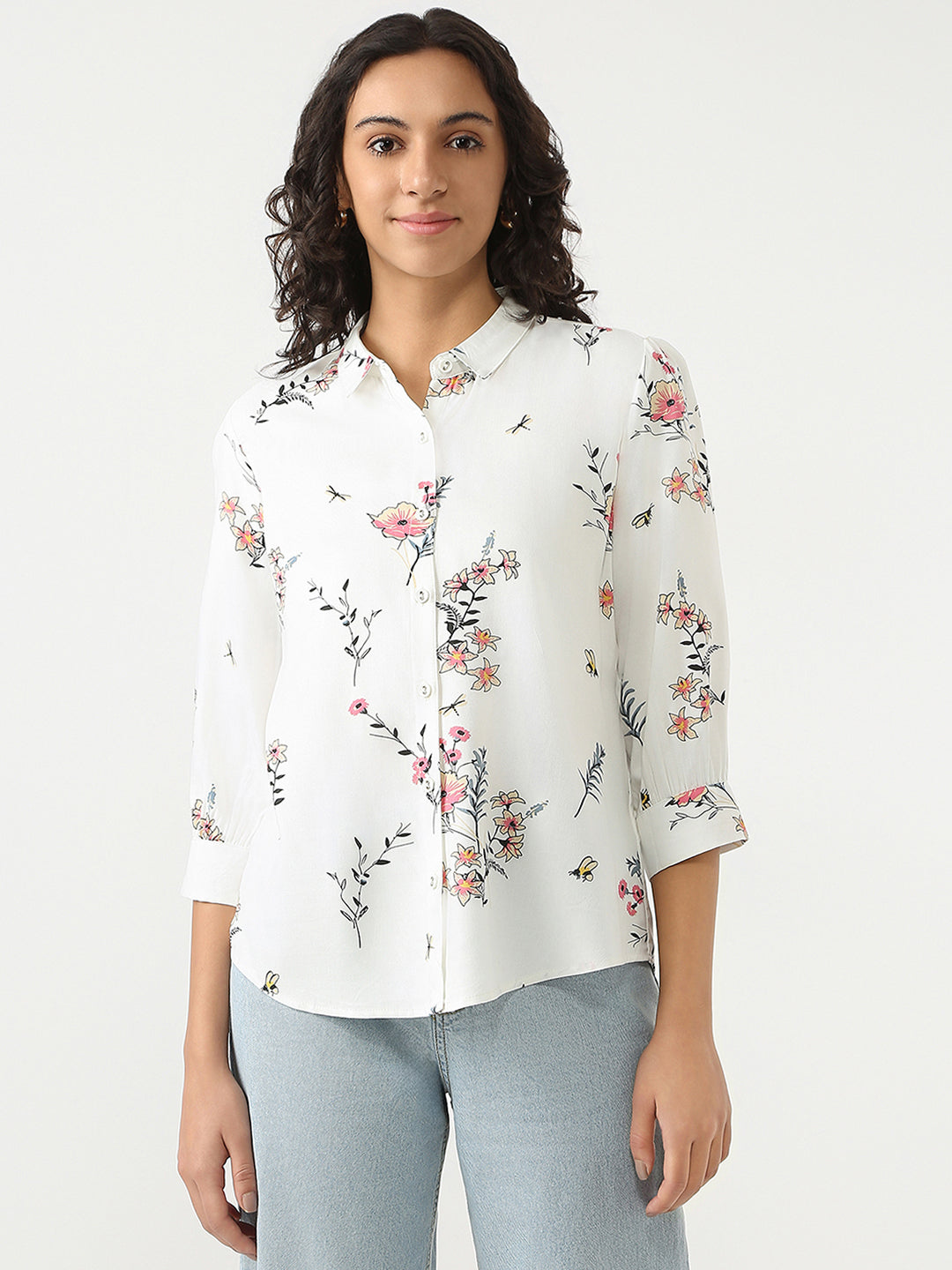 Women Off White Printed Shirt