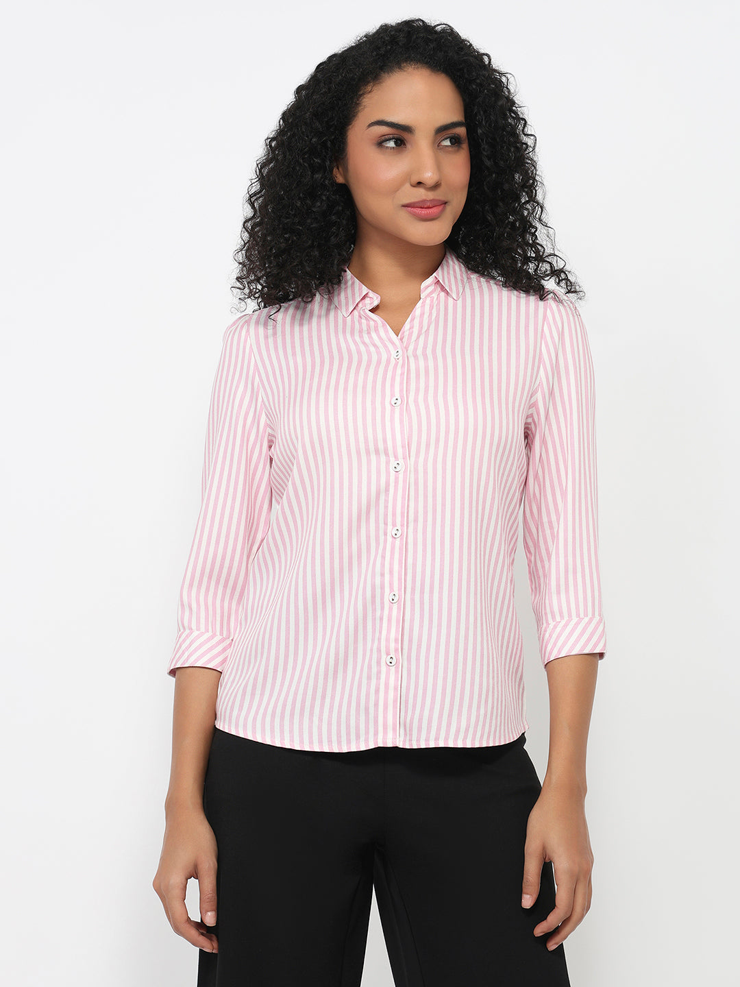 Women Pink/White Striped Shirt