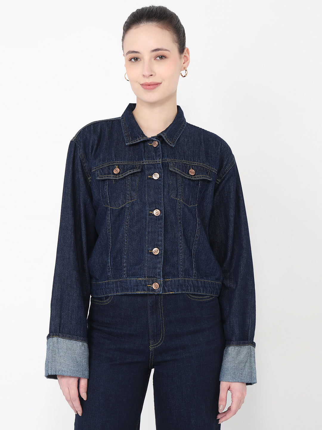 Women Dark Blue Slim Fit Denim Jacket