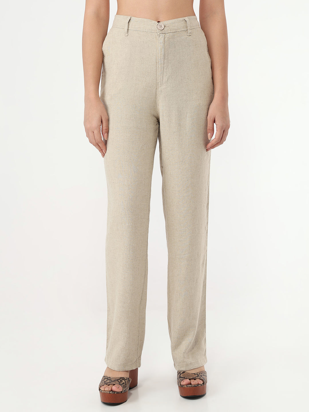 Women Dark Natural Loose Straight Korean Pants