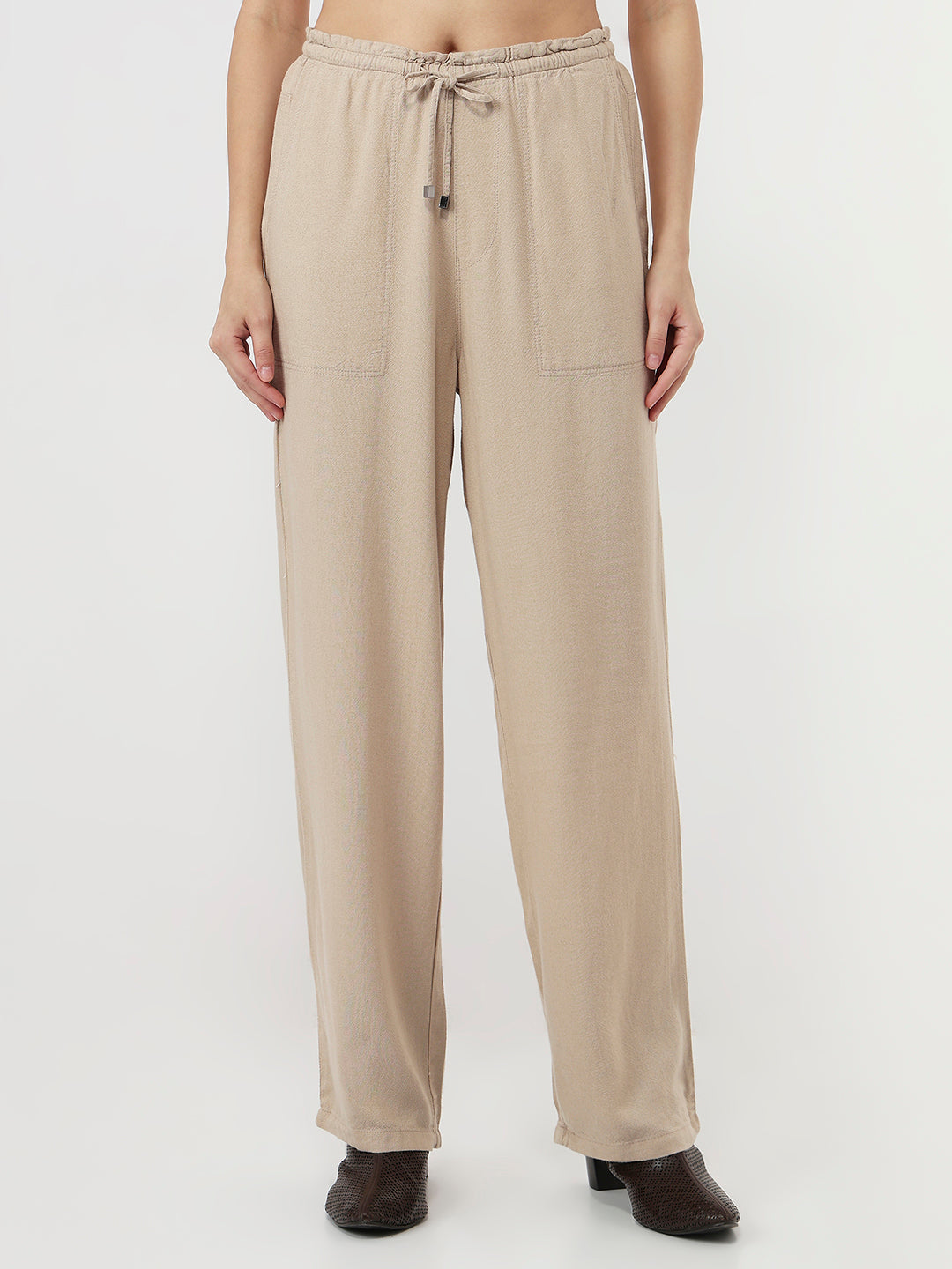 Women Oatmilk High-Rise Paper Bag Pants